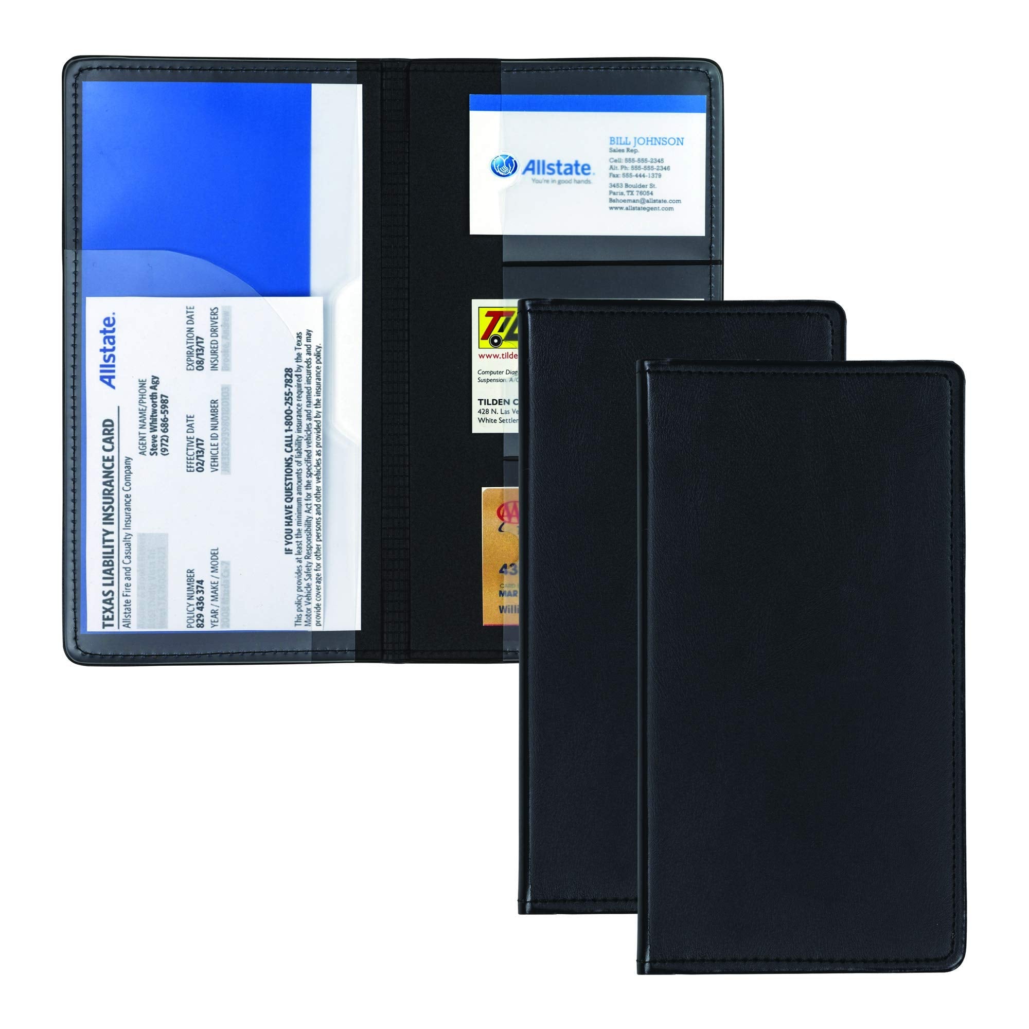 Samsill 2 Pack Car Registration and Insurance Holder, Essential Vehicle Glove Box Organizer, Vehicle Document Holder, Faux Leath