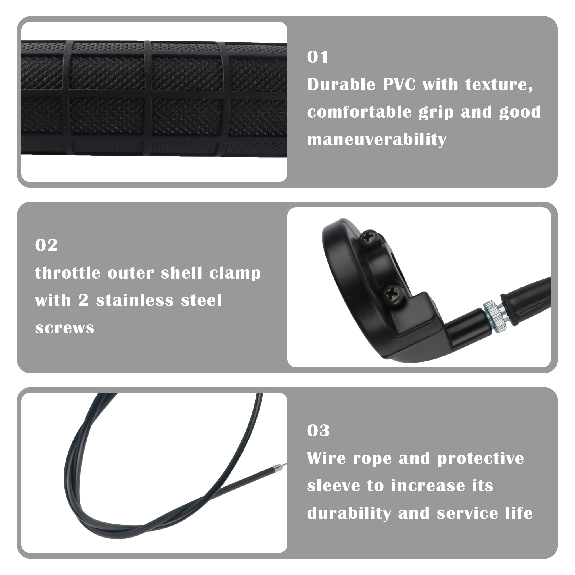Ihotder Throttle Cable Kit,Motorcycle Handlebar Grips With Twist Throttle & 47' Throttle Cables,Universal Bike Throttle Assembly Compatible With 7/8' 110-250Cc Motorcycle Bike Atv