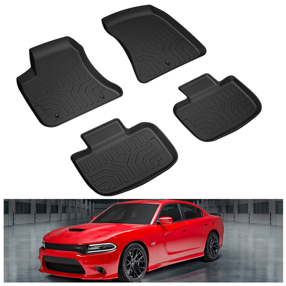 Kiwi Master Floor Mats Compatible For 2011-2023 Dodge Charger Rwd/Chrysler 300 Rwd All Weather Custom Fit Liners