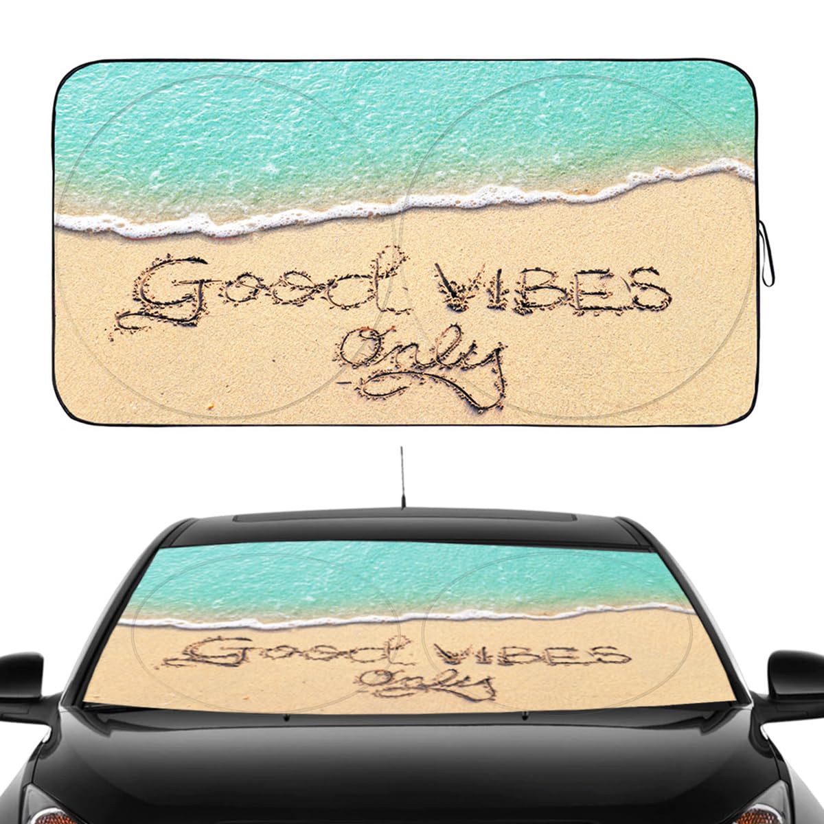 Gven Sun Shade For Car Windshield, Good Vibes Beach Style Car Windshield Sun Shade For Heat Protection Funny Car Accessories For