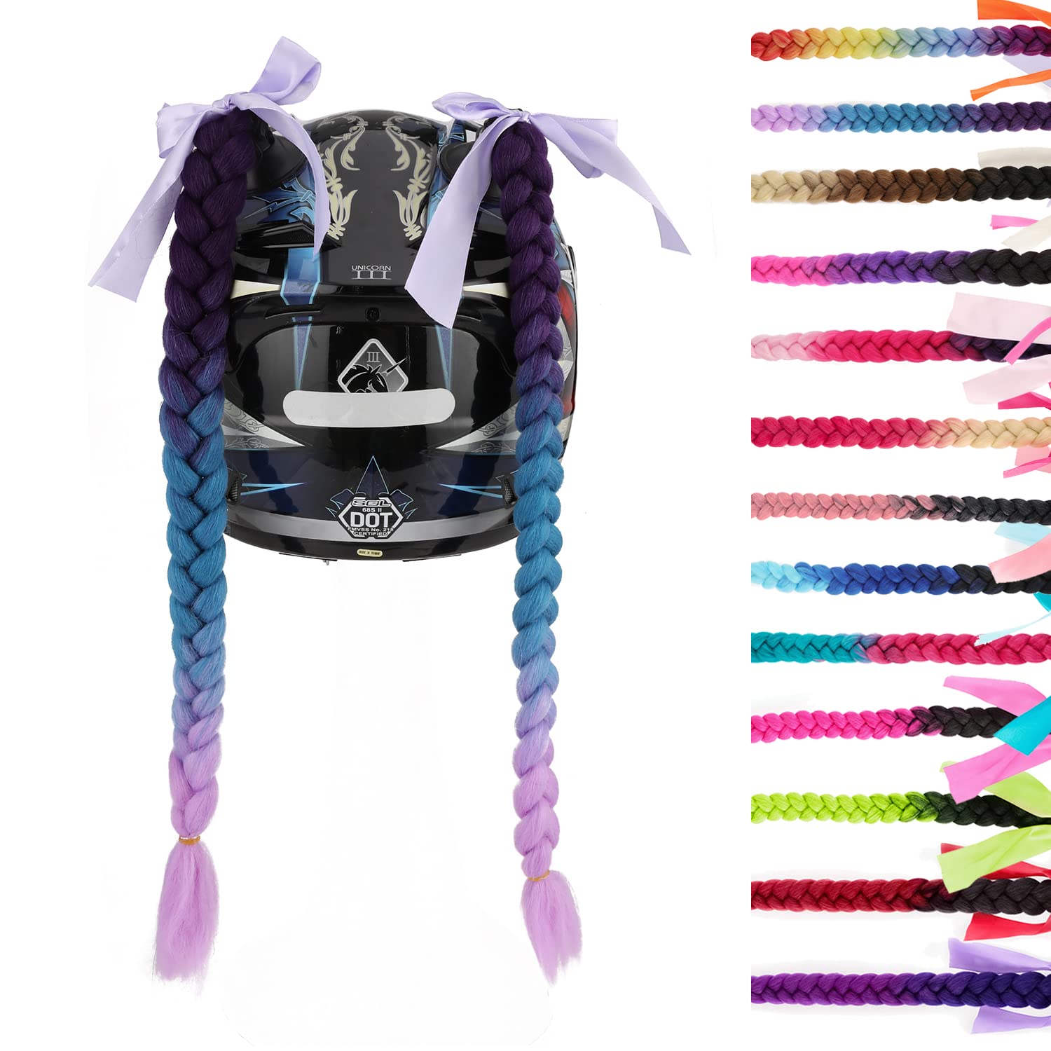 Sego 2 Pcs Helmet Pigtail Braids With Detachable Suction Cup Bowknot Ponytails Hair For Women/Men 20 Inch 2 Pcs/Pack (Helmet Not