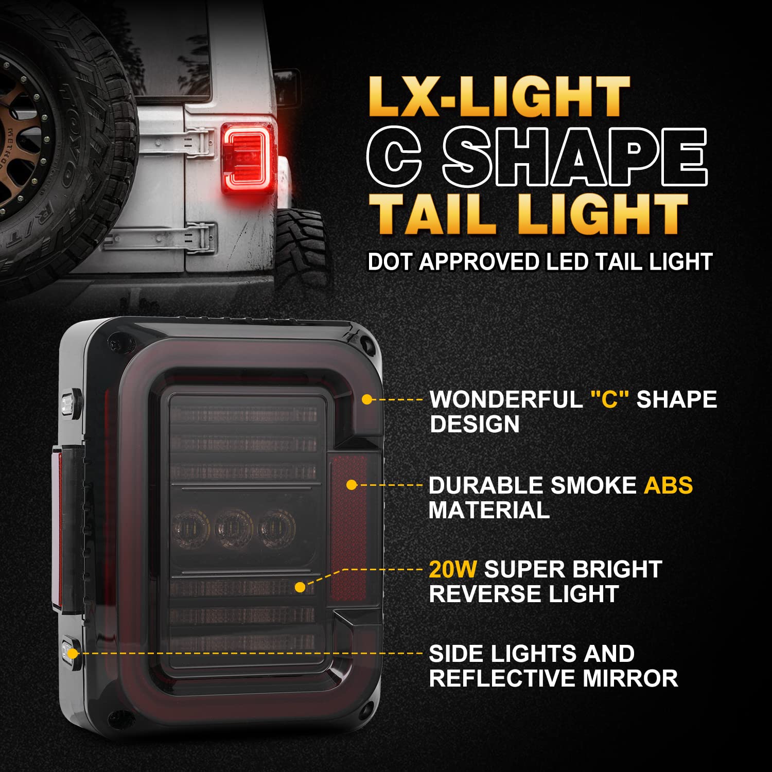 Dot Approved Smoke Lens Led Tail Lights With 20W Reverse Lights For 2007-2017 Jeep Wrangler Jk&Jku Brake Reverse Light Rear Back