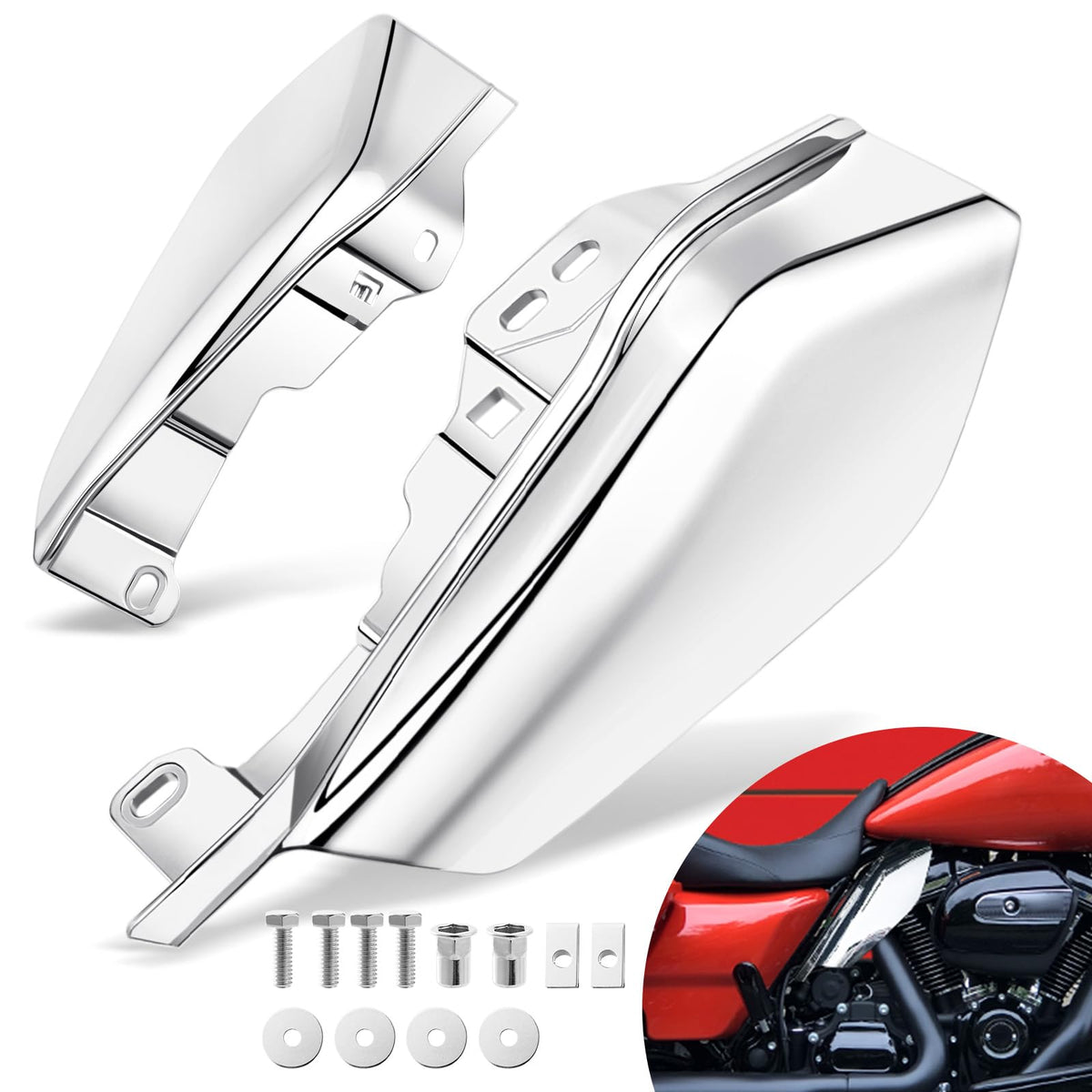 Benlari Chrome Mid Frame Air Deflectors Heat Shields Deflector 2009-2024 Compatible For Harley Davidson Touring Street Glide Road Glide Electra Glide Road King Ultra Limited Tri Glide Cvo