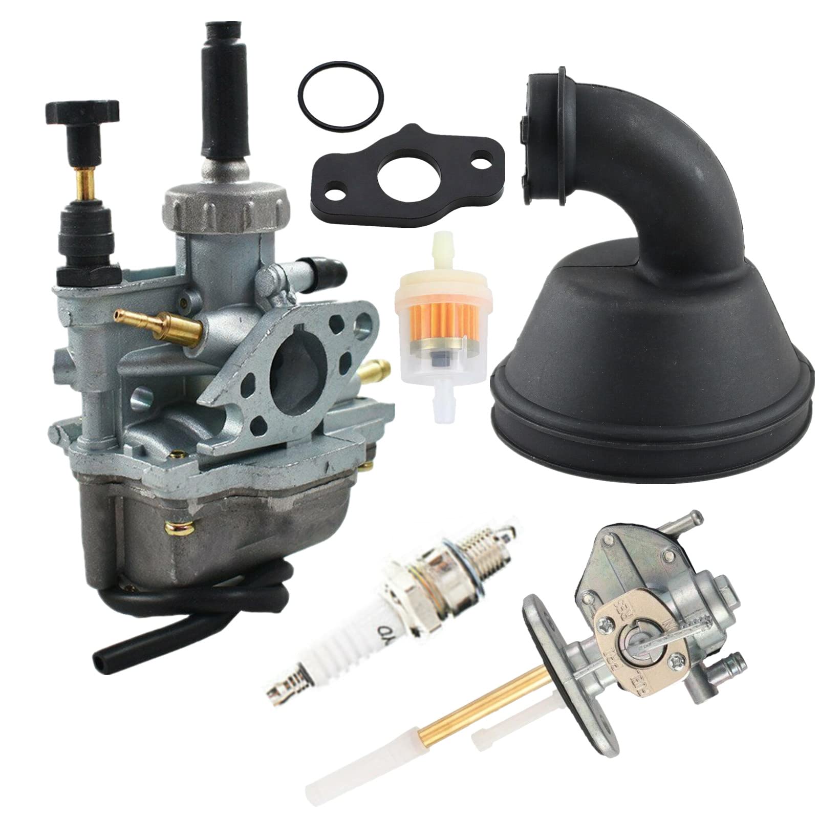 WHFZN LT80 Carburetor Fuel Valve Petcock Intake Manifold With Spark Plug Insulator Block o-ring For 1987-2006 Suzuki LT80 Quadsp