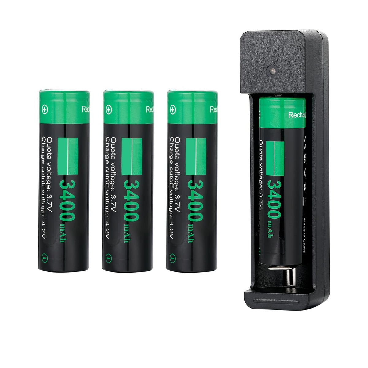 18650 Battery Charger Set, 3.7V Rechargeable Flat-Top Battery For Flashlights, Headlights, Fans, Digital Cameras, Toys, Radios,