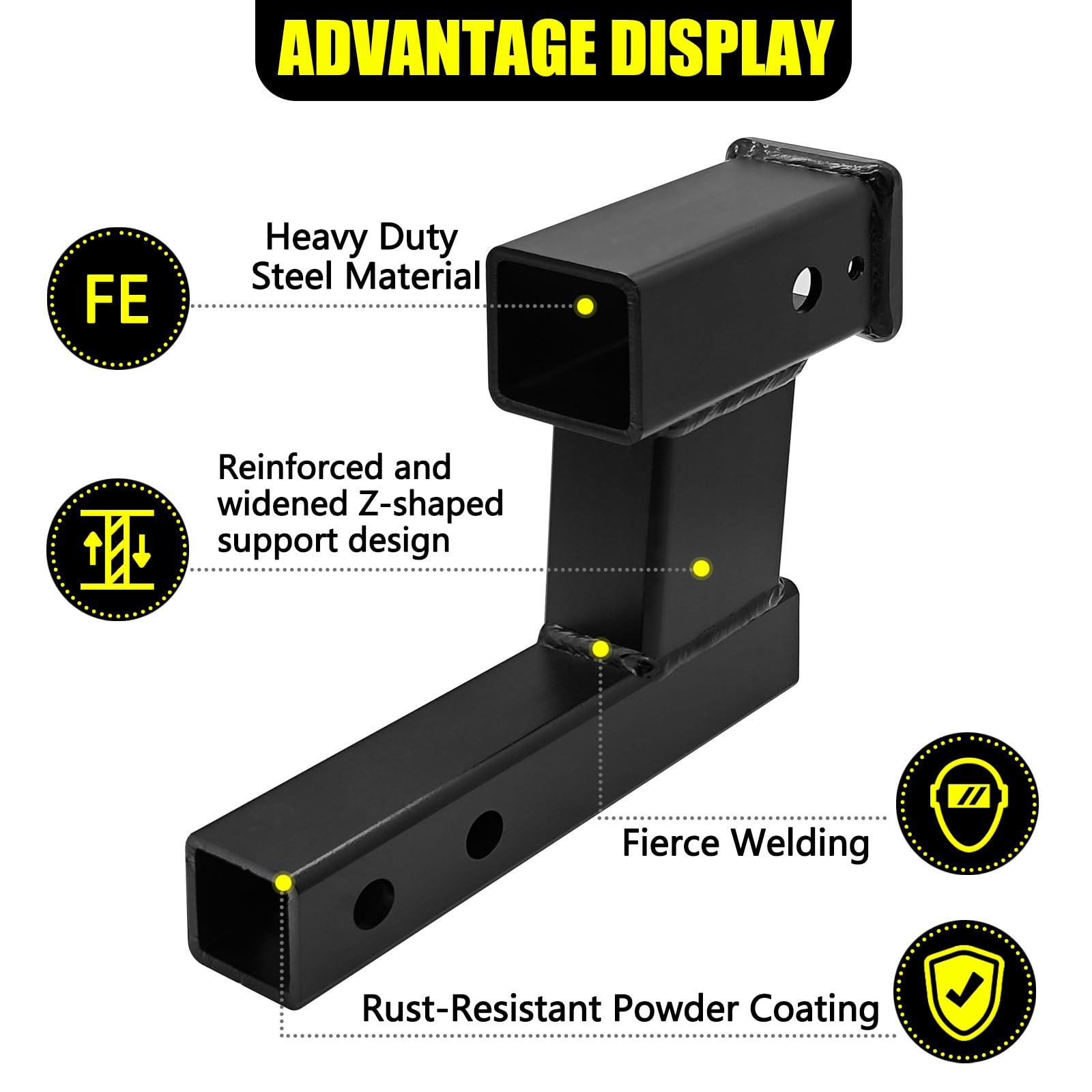 Kairay Trailer Receiver Hitch Riser Extender Adapter 6'' Drop/Riser, 8'' And 10'' Extension Length, 2'' Shank, 7500Lbs Towing Ca