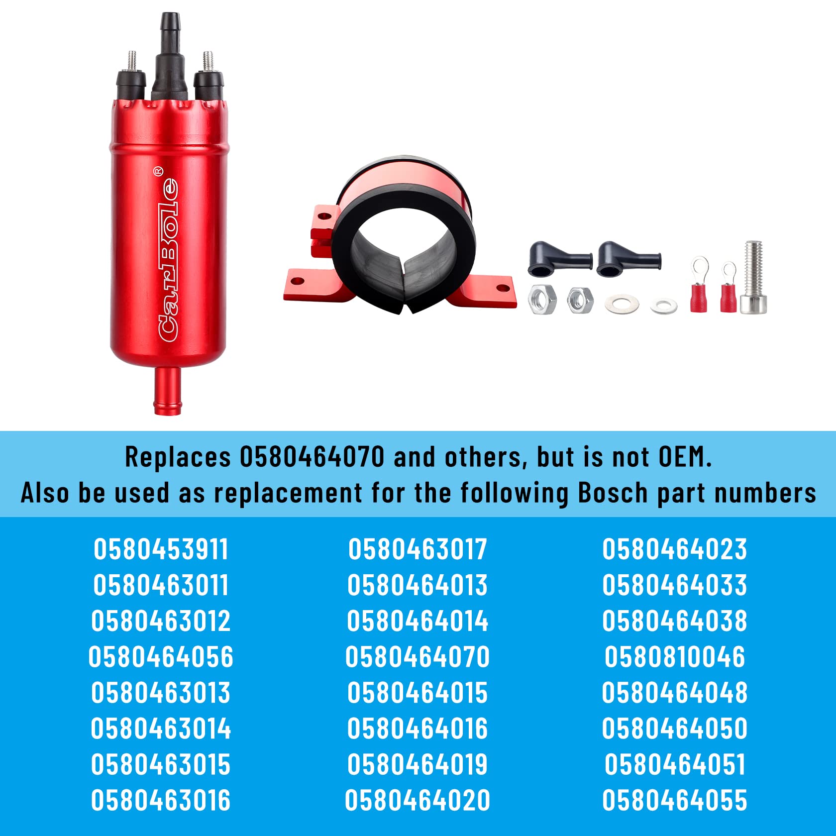 CarBole External In Line Fuel Pump: 116 PSI High Pressure Unversal 12V Electric Pump Injection Systems Replacement for 058046407