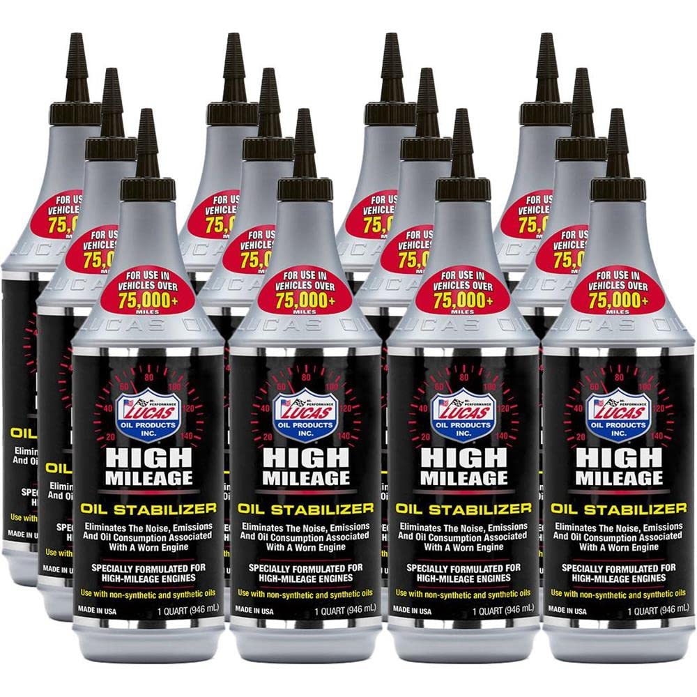 LUCAS Oil High Mileage Oil Stabilizer (1 Qt) - 12 Pack