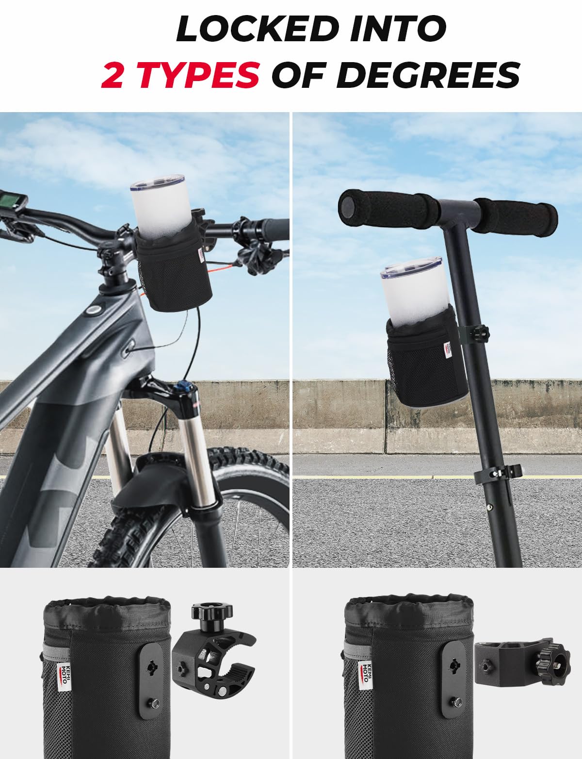 Kemimoto Motorcycle Cup Holder, Oxford Fabric Motorcycle Drink Holder With 0.6''-1.5'' Alligator Clamp, Universal Water Bottle H