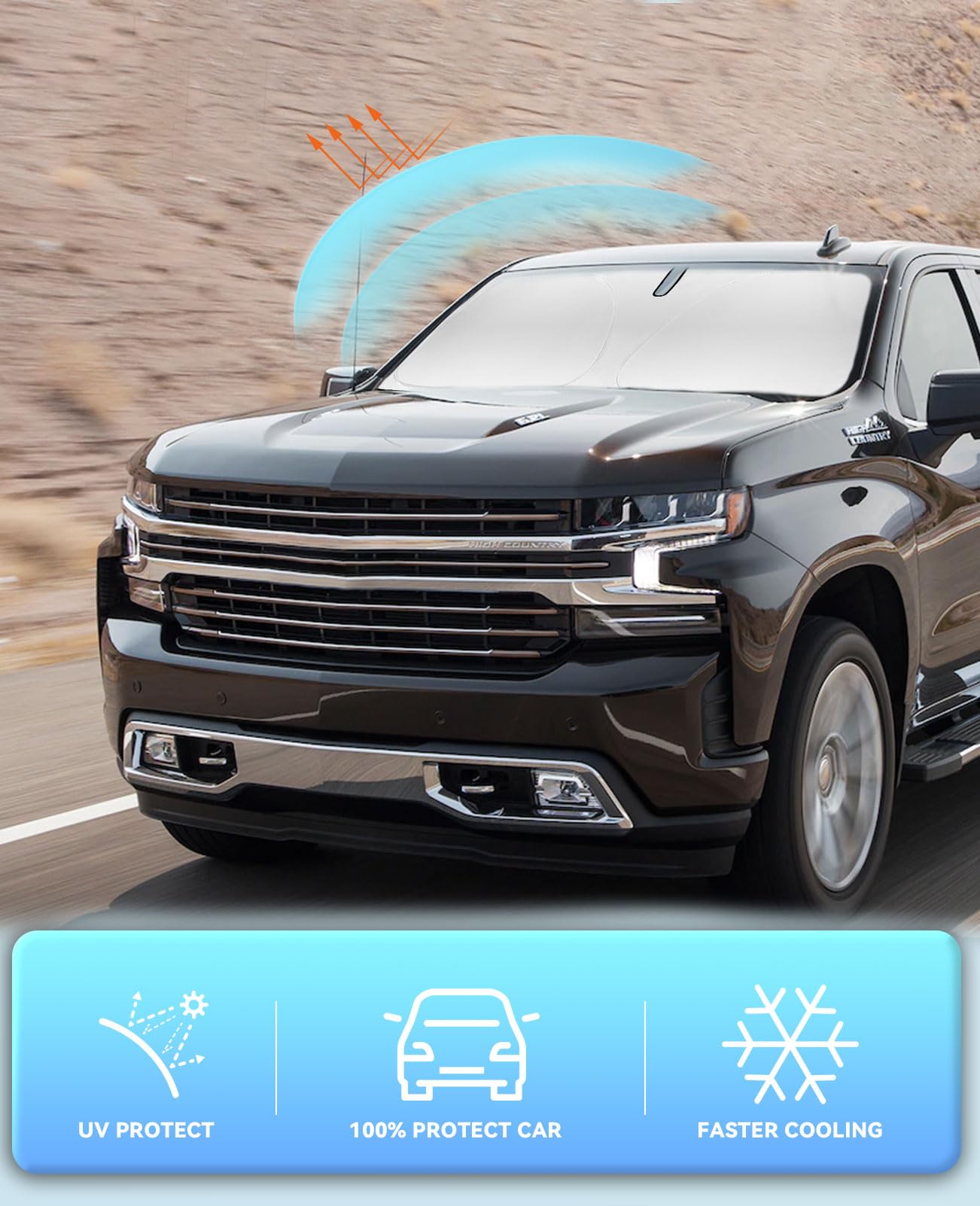 Sunshade Cover For Chevy Silverado 1500 Windshield Sun Shade For 2019-2024 2025 Chevy Silverado 1500, Regular Cab, Crew Cab, Dou