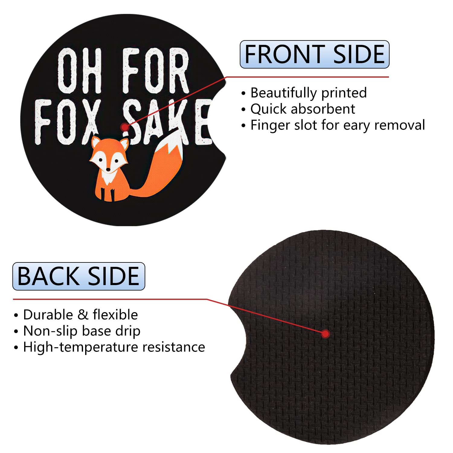 Jupswan Car Cupholder Coaster Absorbent 2 Pack Cute Funny Cartoon Oh For Fox Sake Rubber New Automotive Cup Holder Decal Decor A