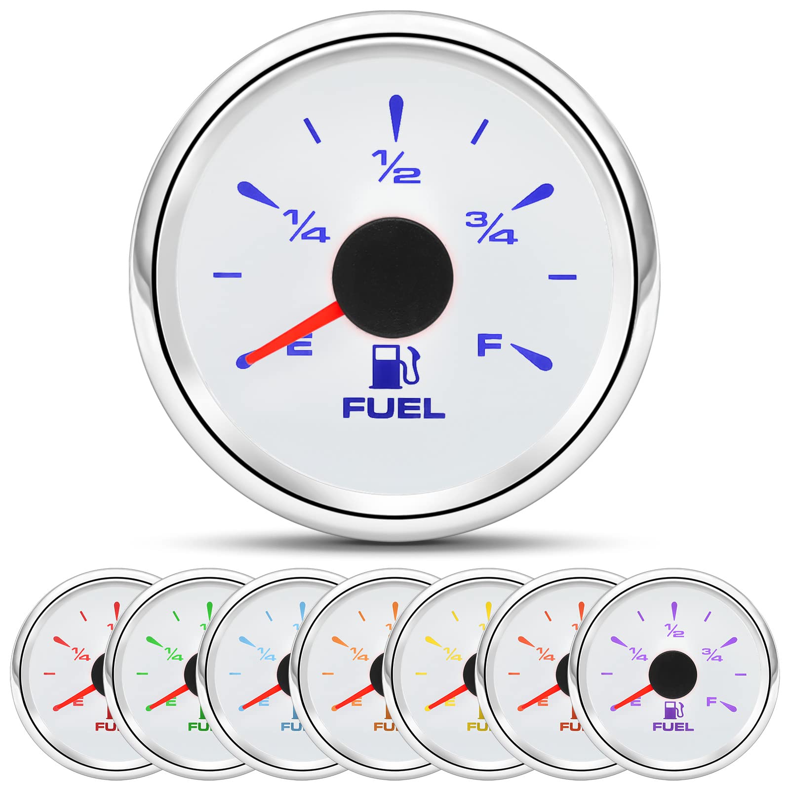 ARTILAURA 0-90 ohm Fuel Gauge 8 Color Marine Boat Fuel Level Gas Tank Meter for Universal AUTO Car Boat Truck Pickup RV (White)