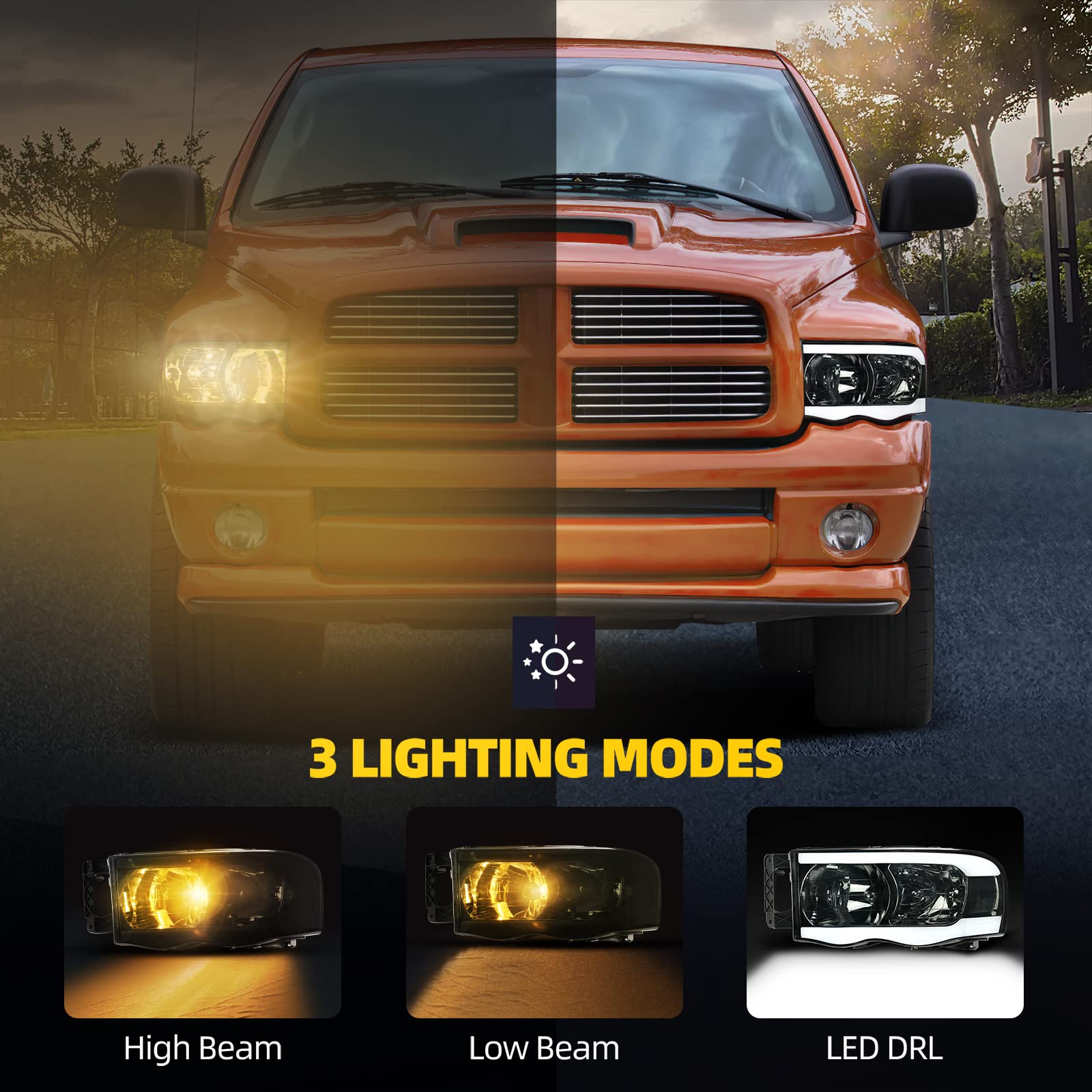 Dwvo Led Tube Headlights Assembly Compatible With 2002 2003 2004 2005 Dodge Ram 1500/2003 2004 2005 Dodge Ram 2500 3500 Drl Head