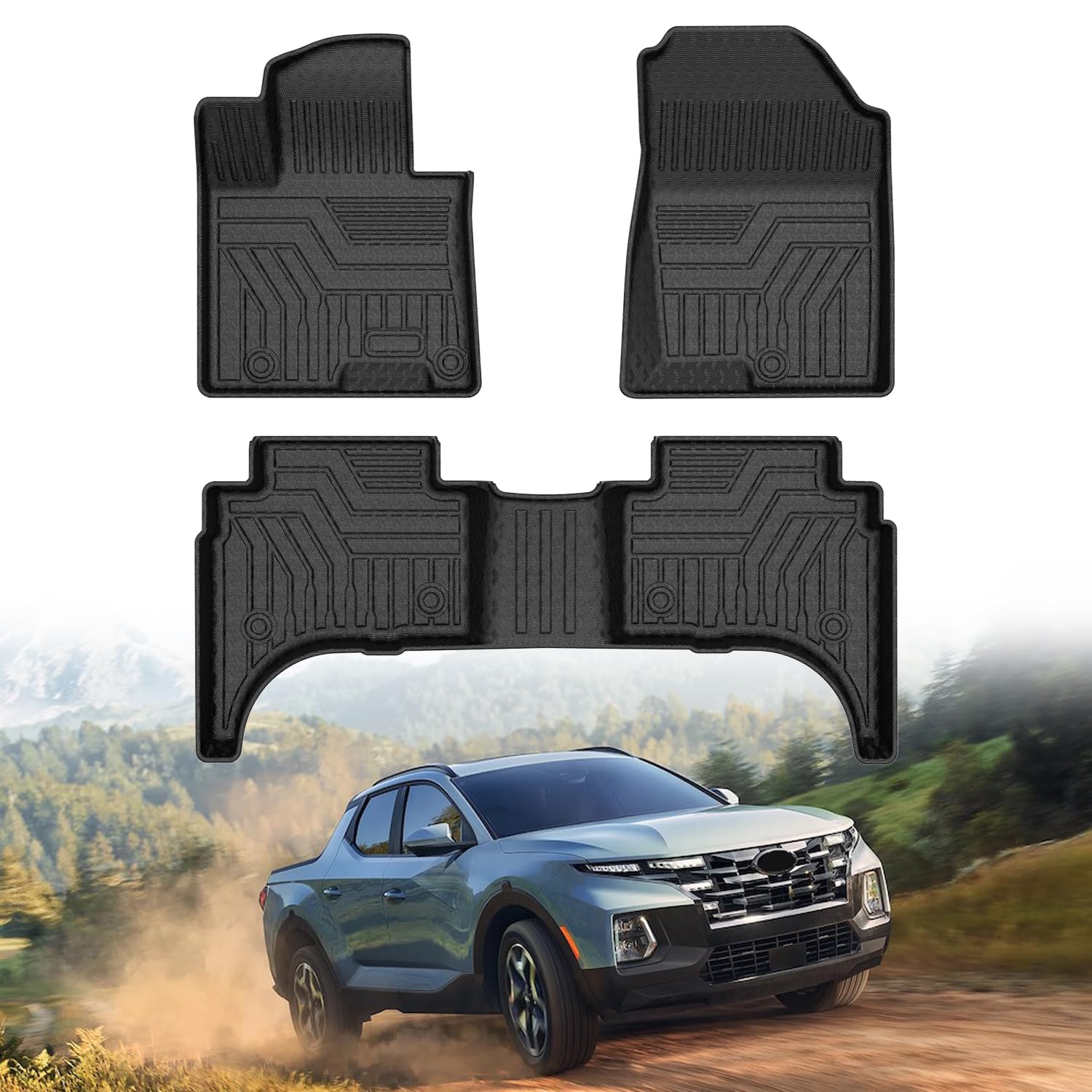 Mixsuper Floor Mats Compatible With 2022-2025 Hyundai Santa Cruz, All Weather Floor Liner Durable 1St & 2Nd Row Set Black