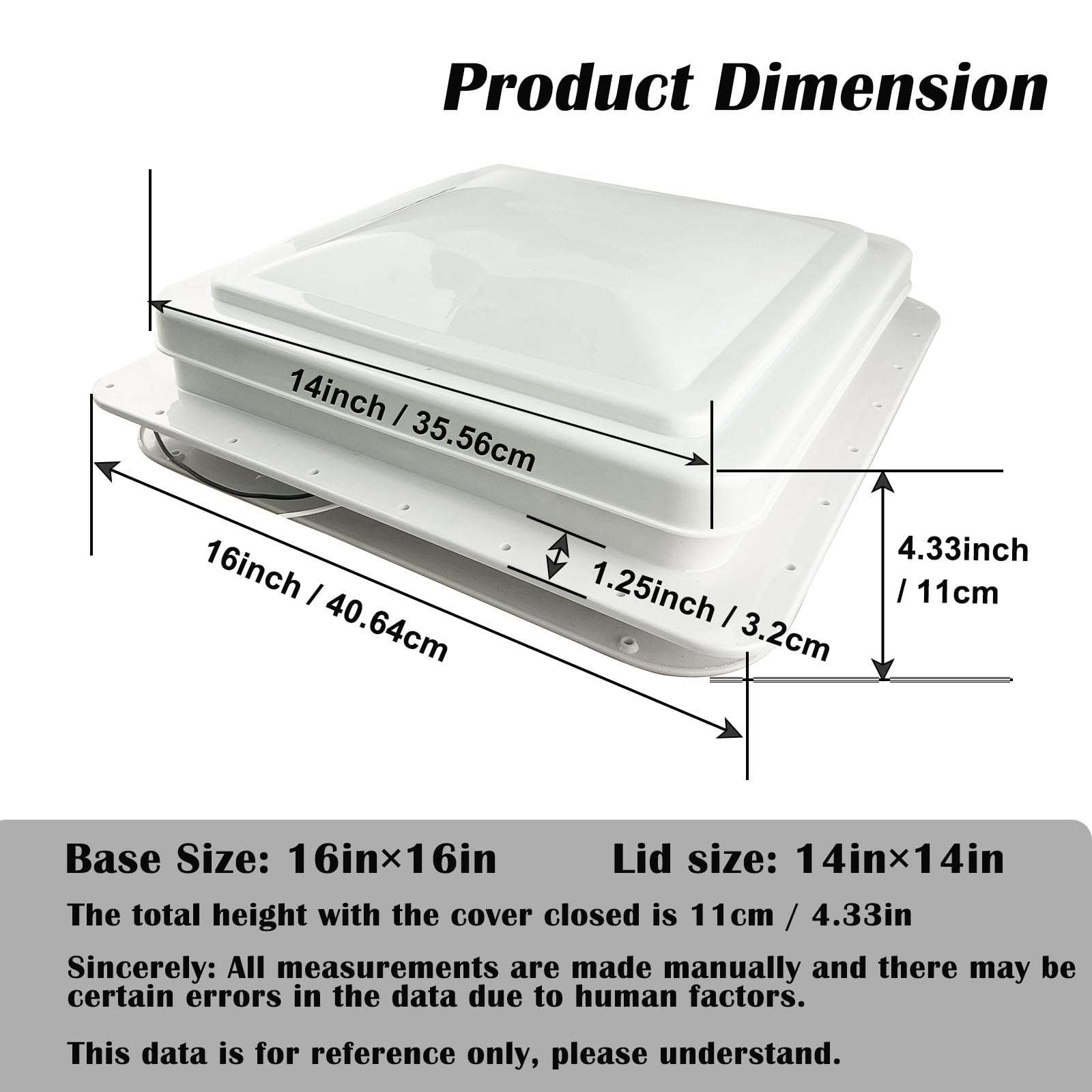 caqeg 14 '' RV Roof Vent for Camper Trailer Universal White Lid Roof Vent with 12V RV Vent Fan 6 '' Blades White lid Inner for G