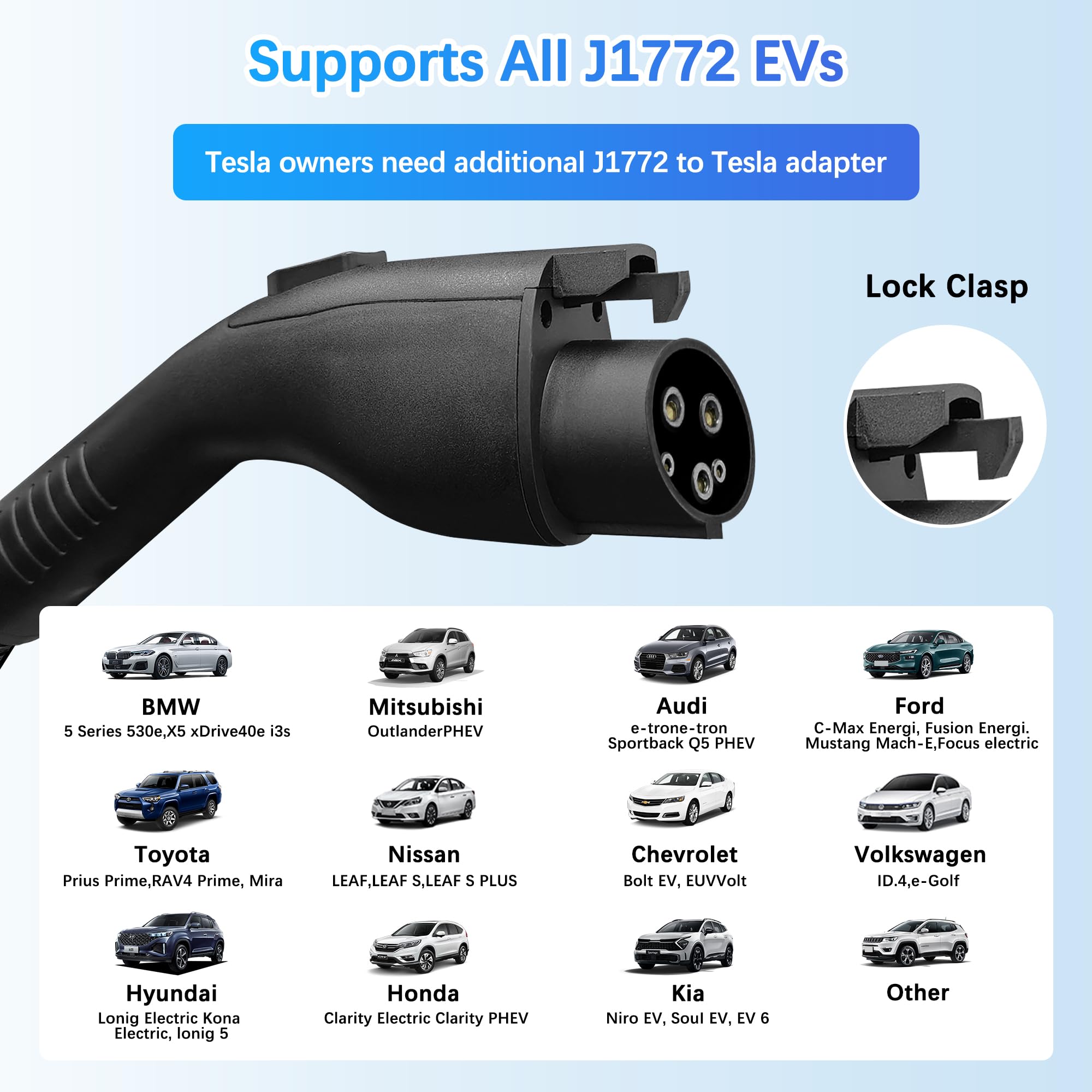 Portable Level 1&2 EV Charger, 16Amp Adjustable Current, Wallbox for Home/Travel, 110V/240V, NEMA 5-15&6-20 Plugs, 24.99FT Cable