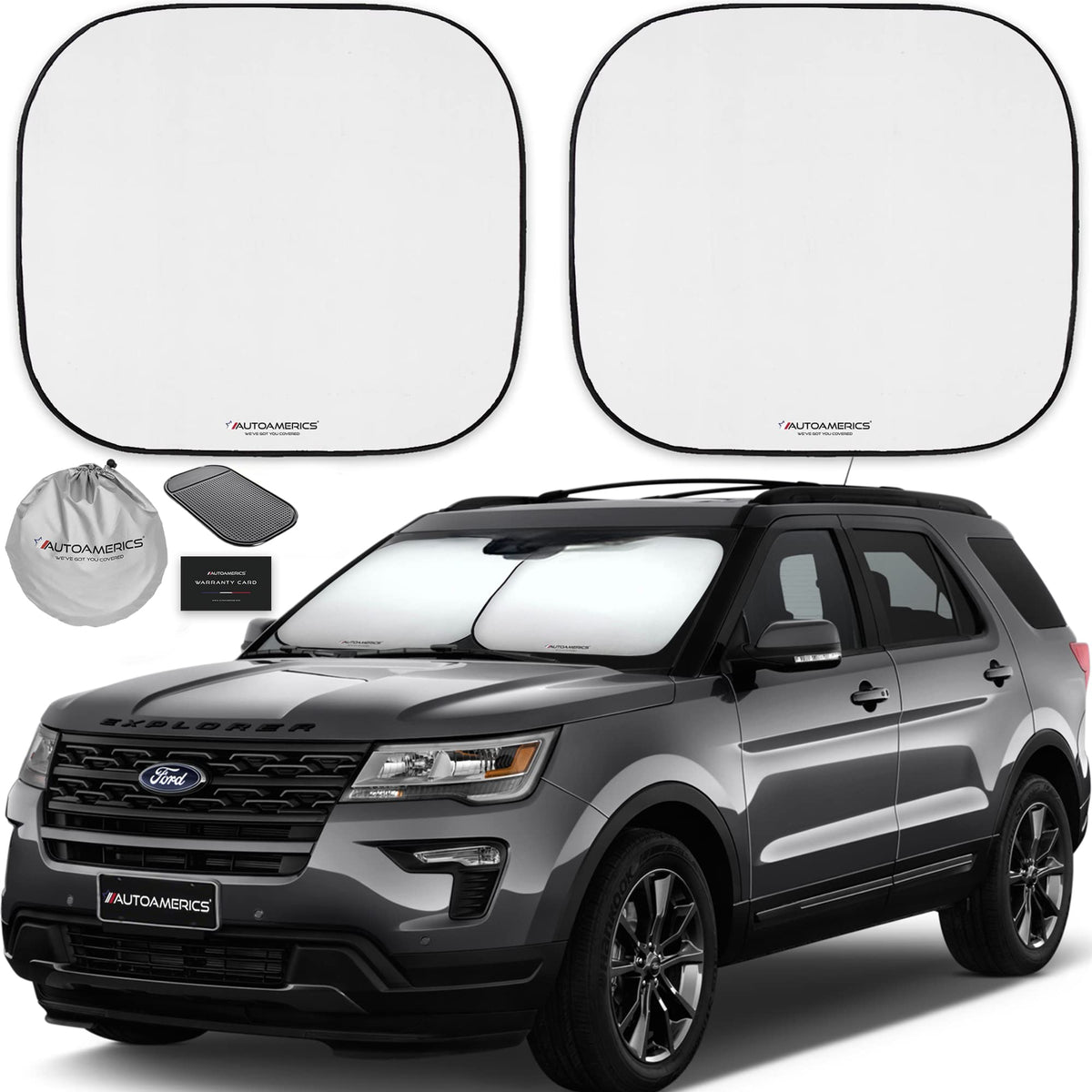 Autoamerics Windshield Sun Shade 2-Piece Foldable Car Front Window Sunshade For Most Sedans Suv Truck - Auto Sun Blocker Visor P