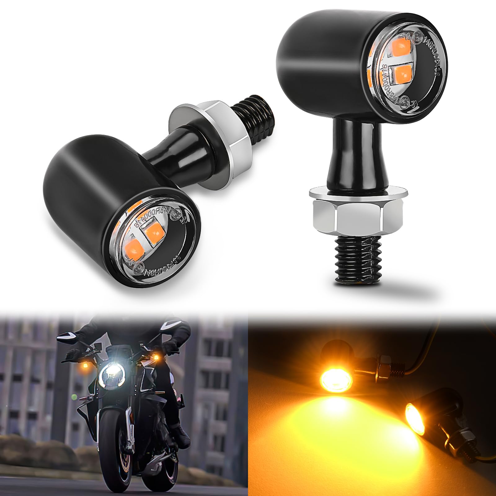 Nilight Motorcycle Led Turn Signals Front Indicator Light Yellow Beam Mini Size Blinkers Compatible With Harley Honda Kawasaki S