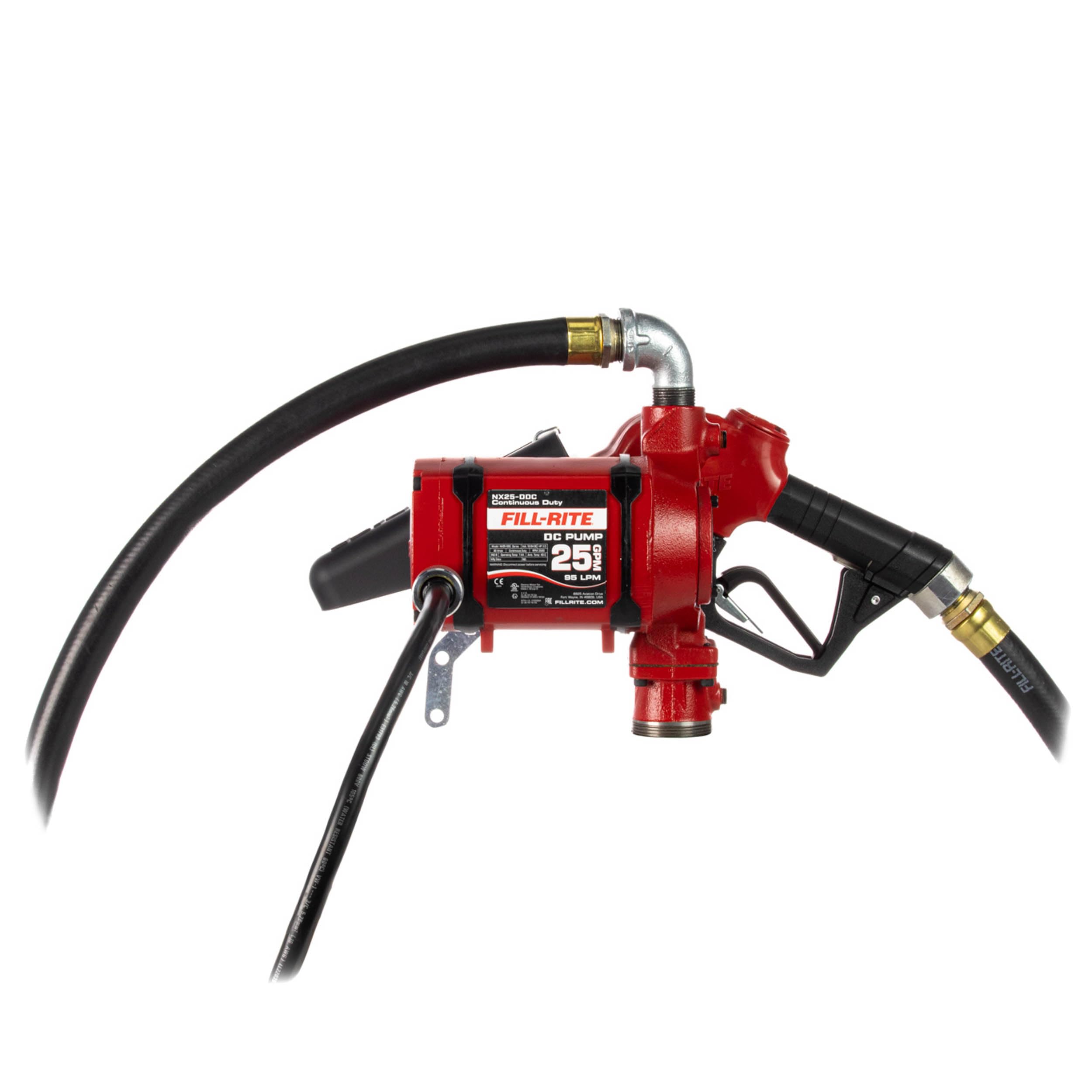 Fill-Rite NX25-DDCNB-AA 12V / 24V 25 GPM Bung Mounted Fuel Transfer Pump w/Discharge Hose & Auto Nozzle (Red)