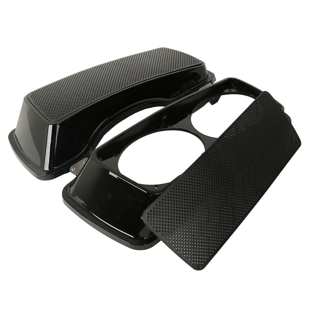 Xmt-Moto Vivid Black Hard Saddlebag Lids W/Dual 6 X 9 Inch Speaker Grilles For 1993-2013 Harley Davidson Touring Road Glide Fltrx Electra Glide Flht Road King Flhr Street Glide Flhx Models