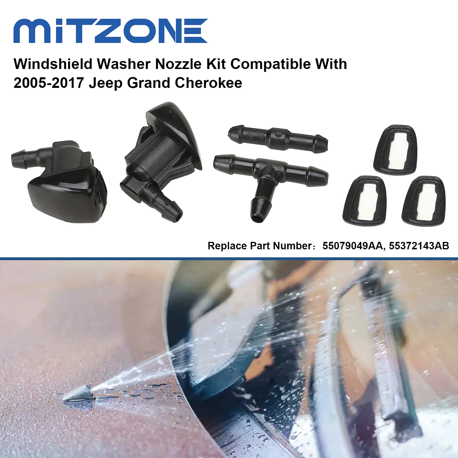 Mitzone Windshield Washer Nozzle Kit Compatible With 2005-2017 Jeep Grand Cherokee Replace 55079049Aa