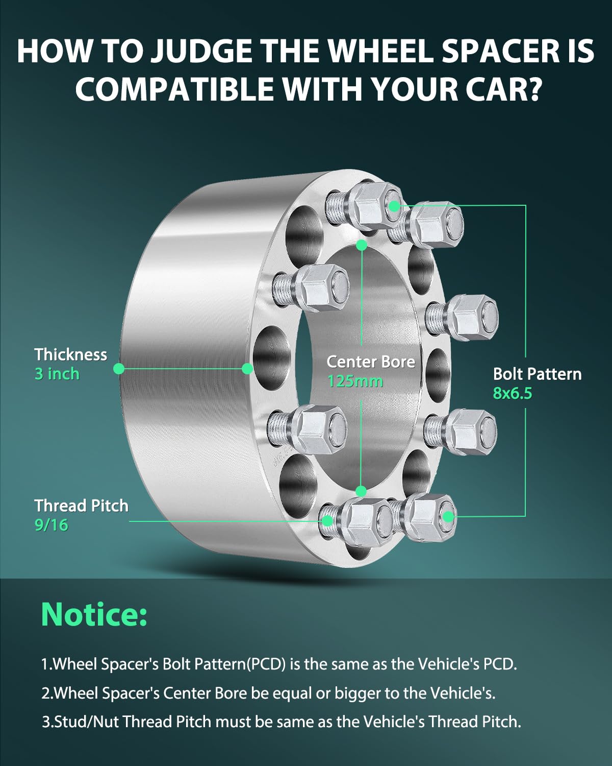 SCITOO 2X 8 Lug Wheel Spacer Adapters 3 inch 8x6.5 to 8x6.5 for F250 Wheel Spacers for F350 Wheel Spacers 1988-1998 for RAM 2500