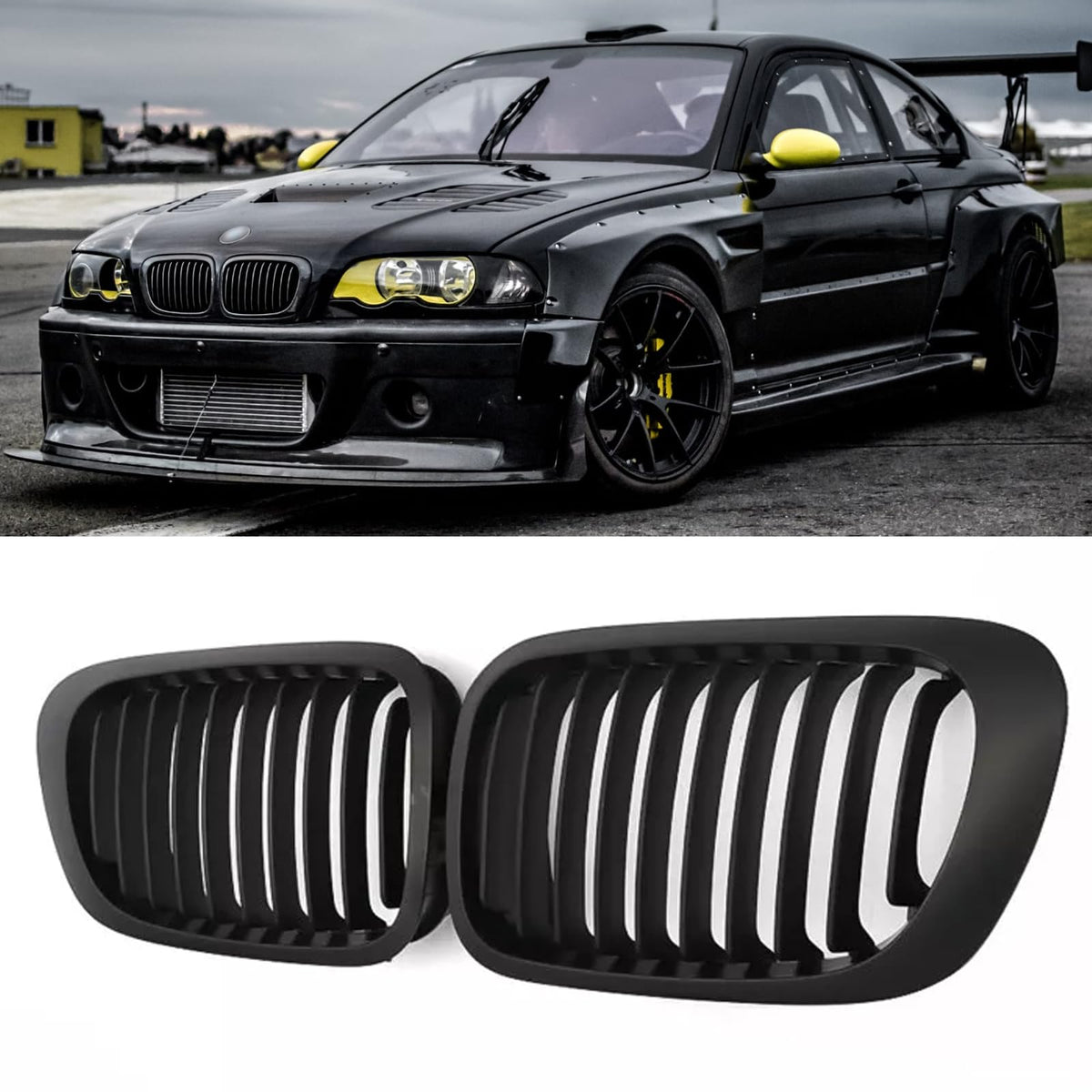 AceRide E46 Grille Front Bumper Kidney Grill Compatible with BMW 3-Series E46 Coupe 1998-2001 2-Door Coupe Single Slat Grills (M