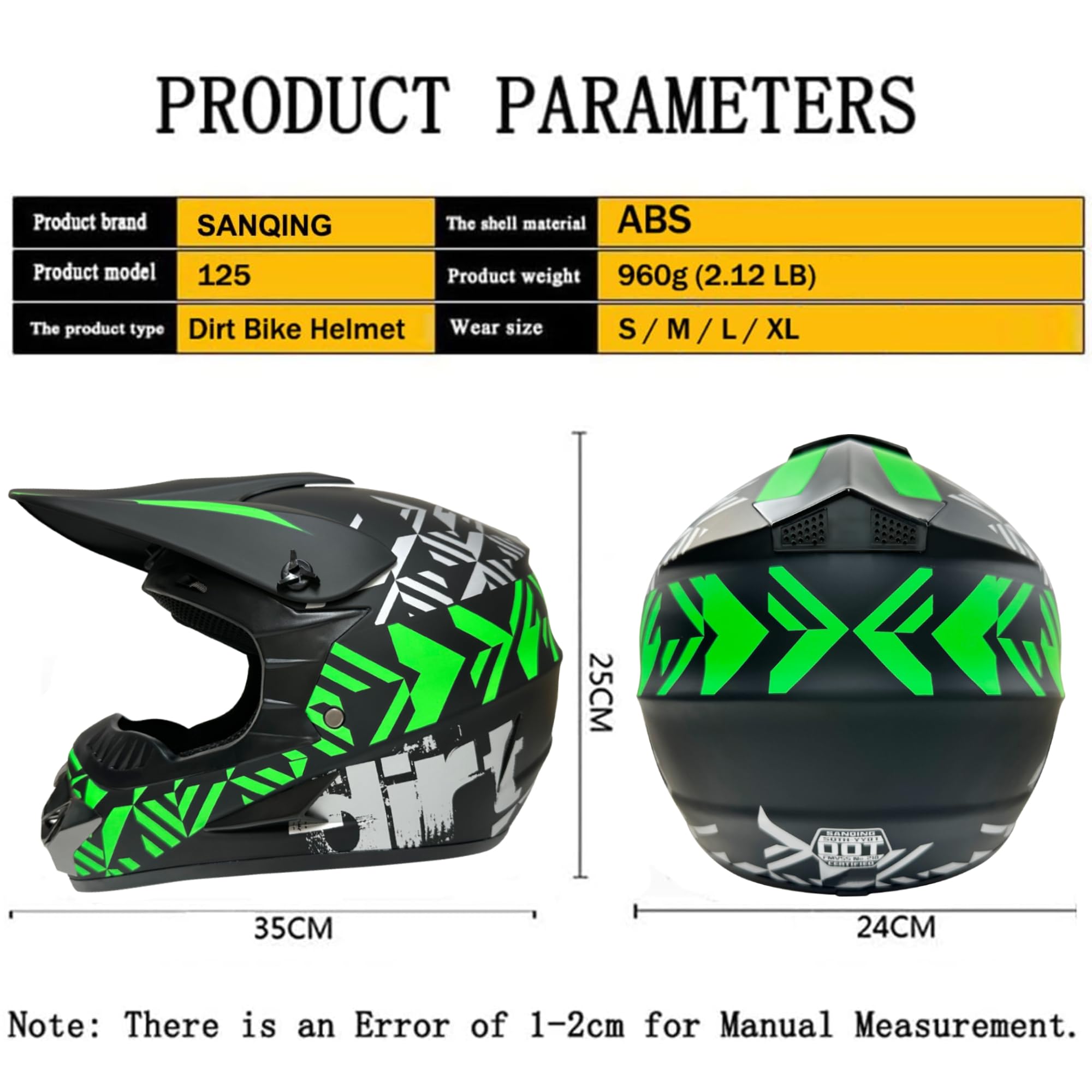 Sanqing Motocross Helmet Fashion Youth Adult Dirt Bike Helmet Unisex-Adult Dirt Bike Off-Road Mountain Bike Motorcycle Helmet Dot Approved (Gloves Goggles Face Shield) 4Pcs Set (Large, Blackgreen)