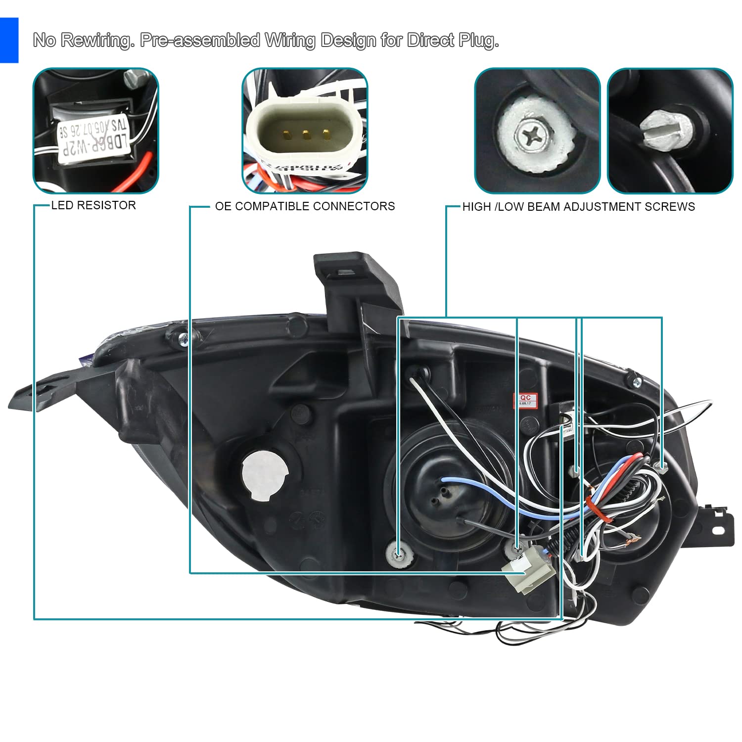 Spec-D Tuning Led Dual Halo Jet Black Projector Headlights Compatible With 2006-2008 Mitsubishi Eclipse, 2009-2012 Mitsubishi Ec