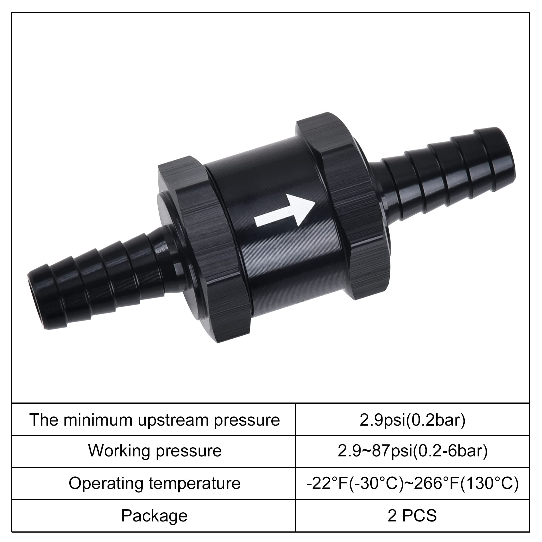 Evil Energy 3/8' Fuel Check Valve One Way Inline Non Return Diesel Gasoline Black(10Mm Od,2Pcs)