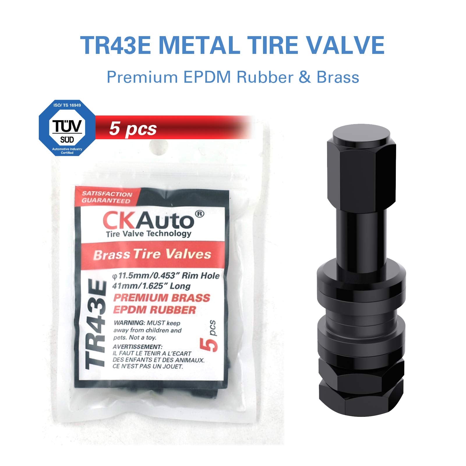 Ckauto 5 Pcs Vs43/Tr43E Tubeless Metal Clamp-In Valve Stems, Black Finish