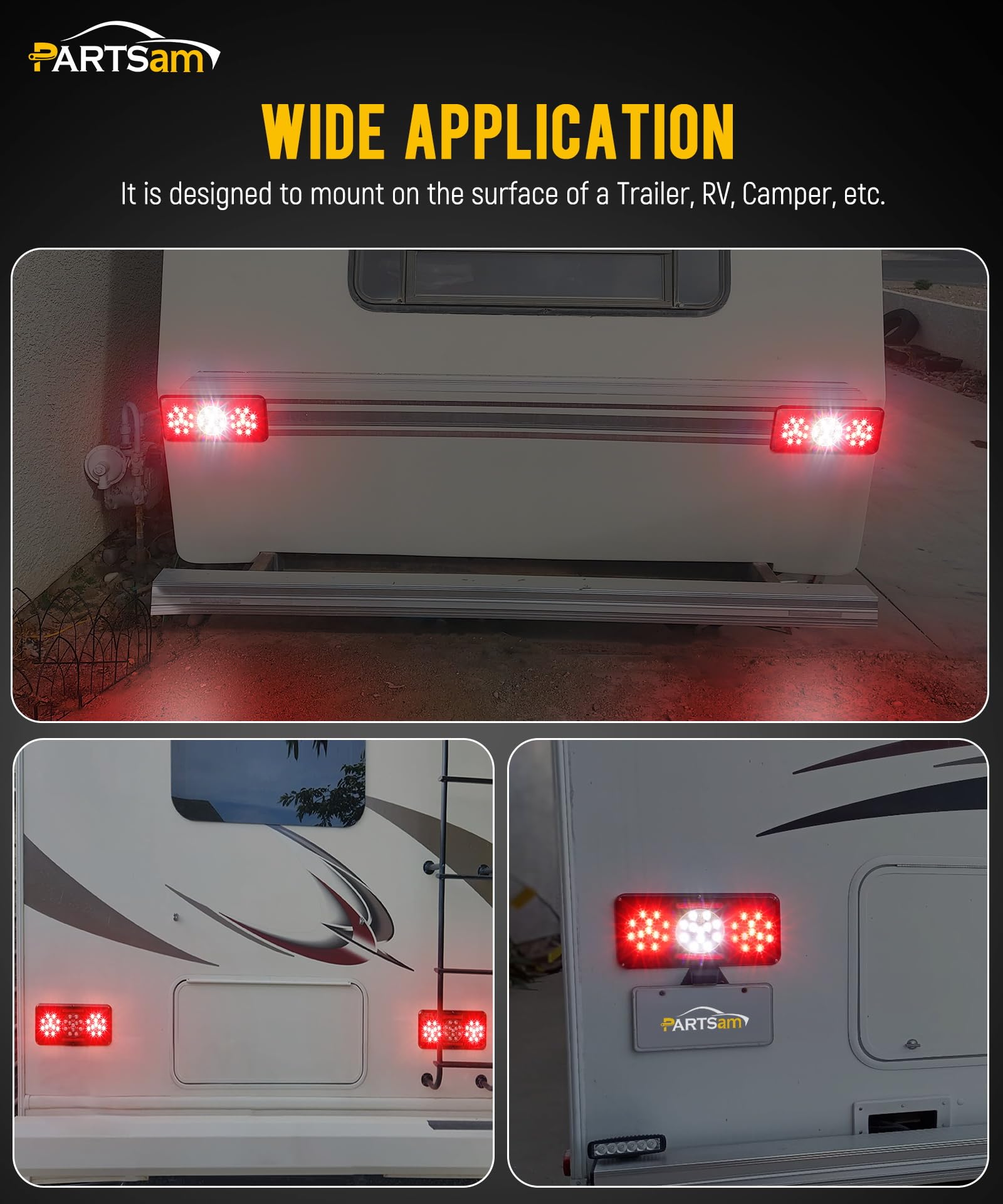 Partsam Rectangular Triple Led Trailer Tail Light Red Rv Camper Motorhome Stop Turn Tail Backup Reverse Lights Vertical And Hori