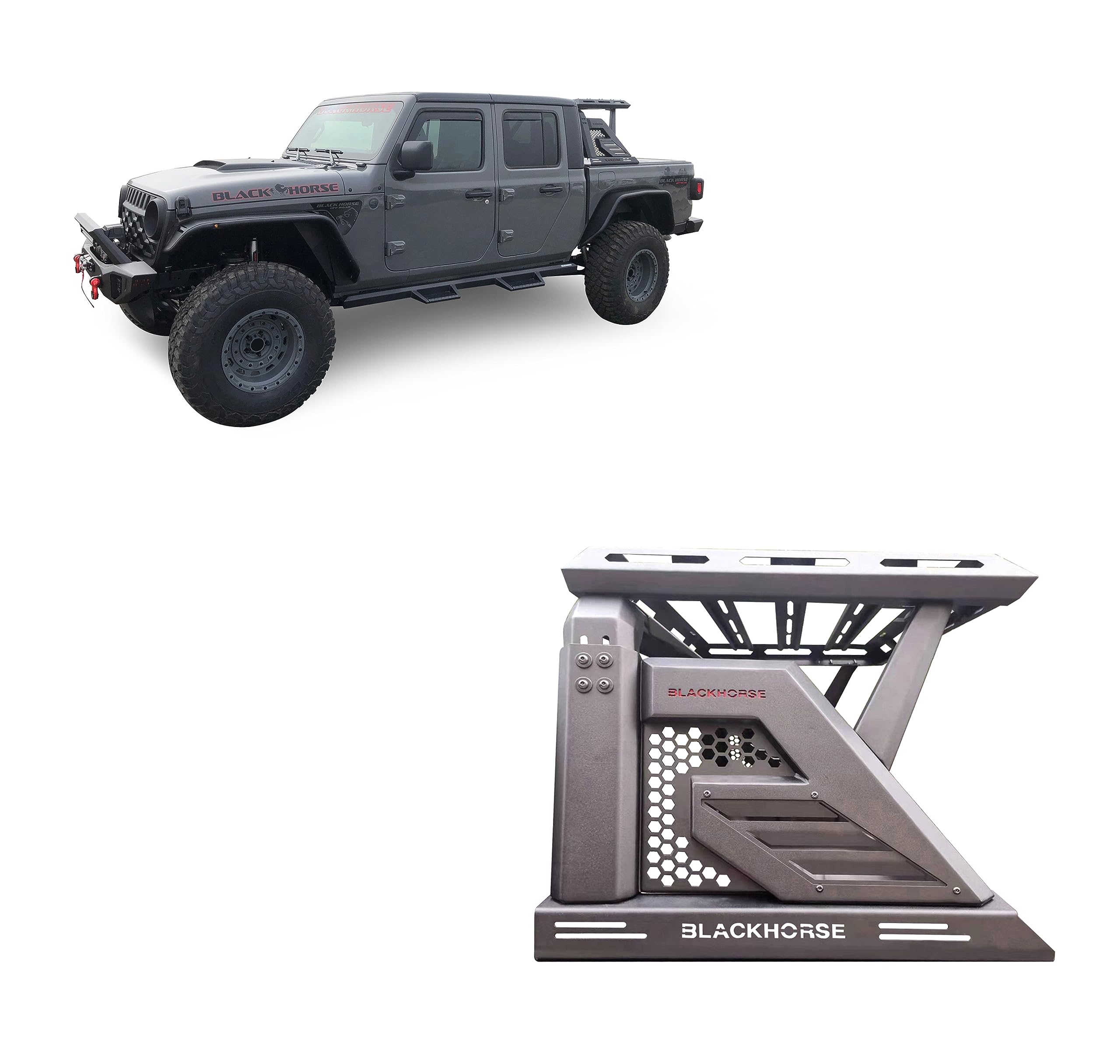 Black Horse Armour Ii Roll Bar W/Basket Black Compatible With 2019-2024 Jeep Gladiator-Ar2-09Ba3
