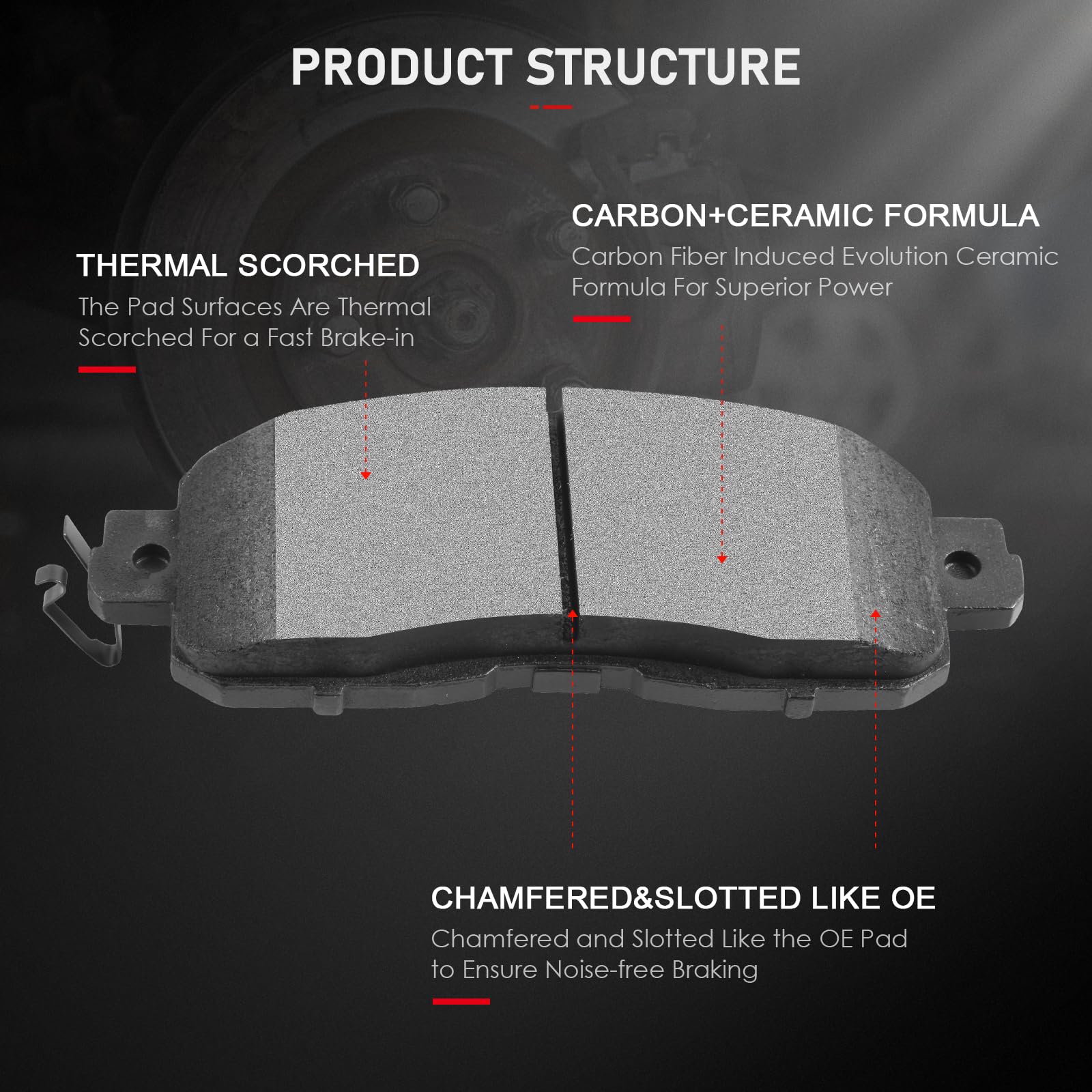 Cciyu D1650 Front Ceramic Brake Pads Kits 4Pcs Fit For 2013-2019 For Nissan Altima,2014-2018 For Nissan Leaf