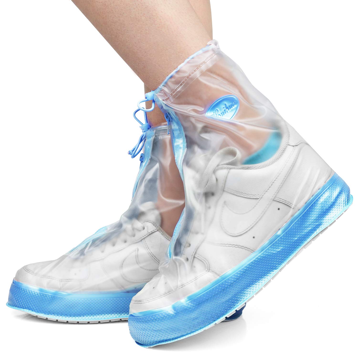 Rain Shoe Covers | Waterproof Shoe Covers for Men Women | Reusable Galoshes Overshoes (Clear/Blue, 4X-Large)