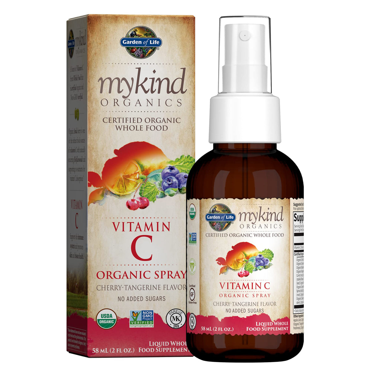 Garden Of Life Organic Vitamin C For Kids And Adults, Mykind Organics Vitamin C Spray For Skin Health - Cherry Tangerine, Vitami
