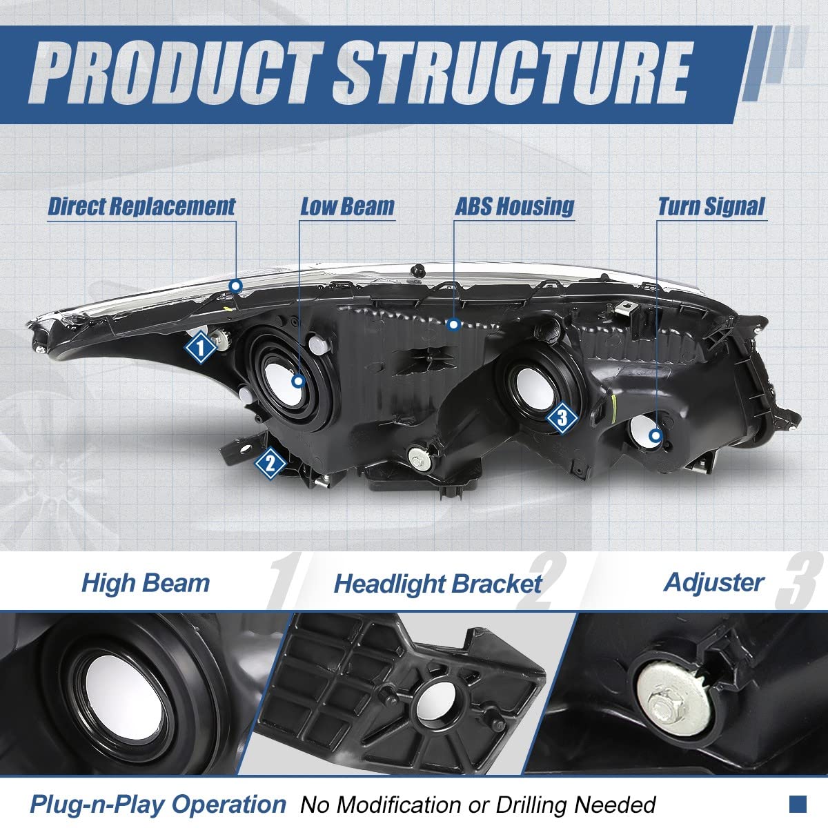 Auto Dynasty Headlights Assembly Compatible With 2008-2012 Honda Accord 4-Door Sedan, Driver And Passenger Side Halogen Headlamp