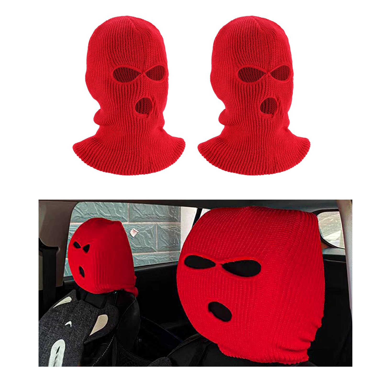 Suvnie 2 PCS Car Headrest Cover, Personalized Funny Car Seat Full Face Mask, Ski Mask Wrap Protection for Auto Front Seat Rest D