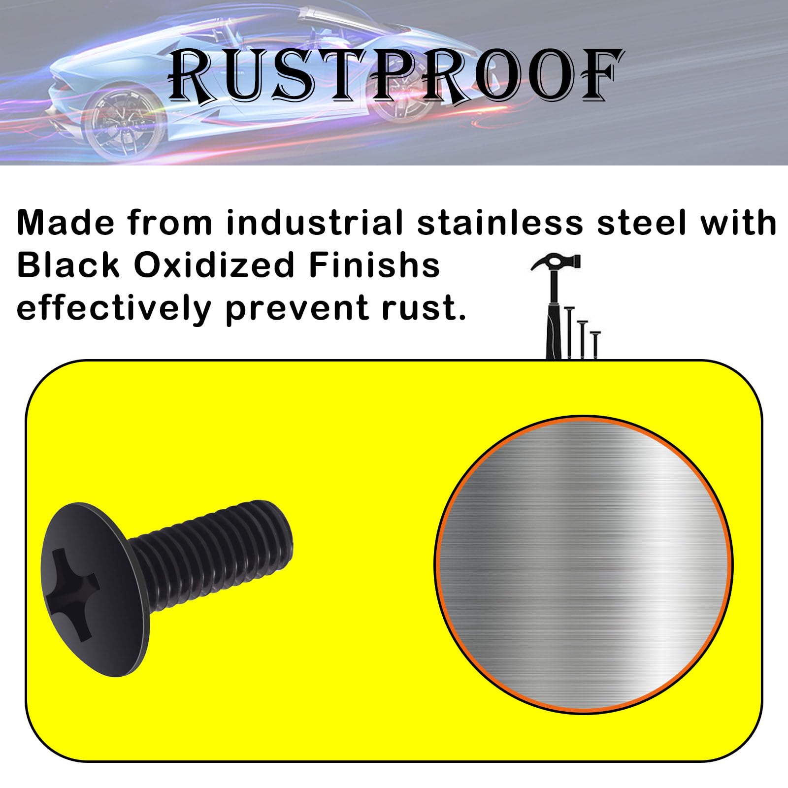 Crossarctic Black License Plate Screw Kit for Tesla Model 3, Model Y, M5-0.8 X 8 mm Pan Head Premium Stainless Steel Black Oxide