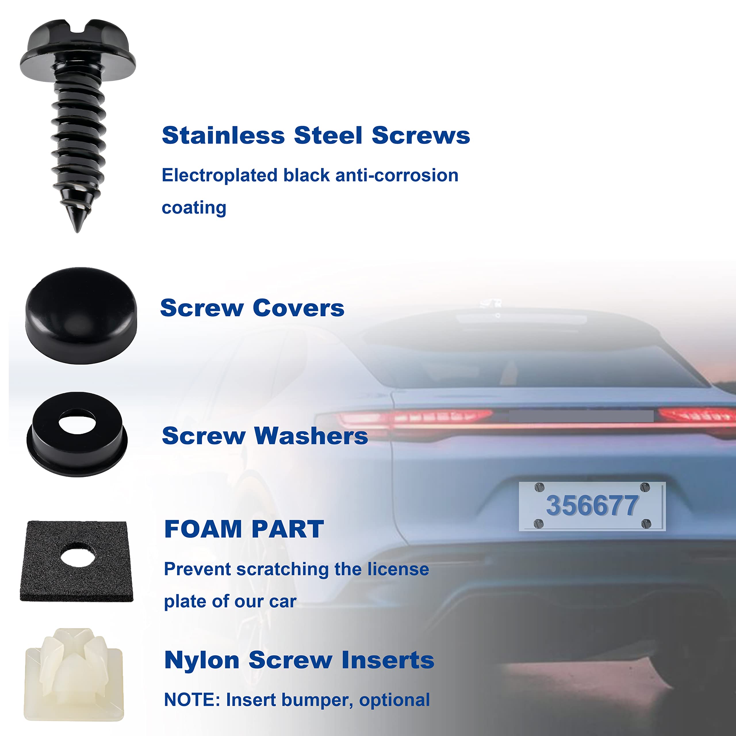 Hoewina License Plate Screw Kit, 8 Sets Stainless Anti Theft License Plate Screws, Anti-Rattle & Rust-Proof Bolts For Securing L