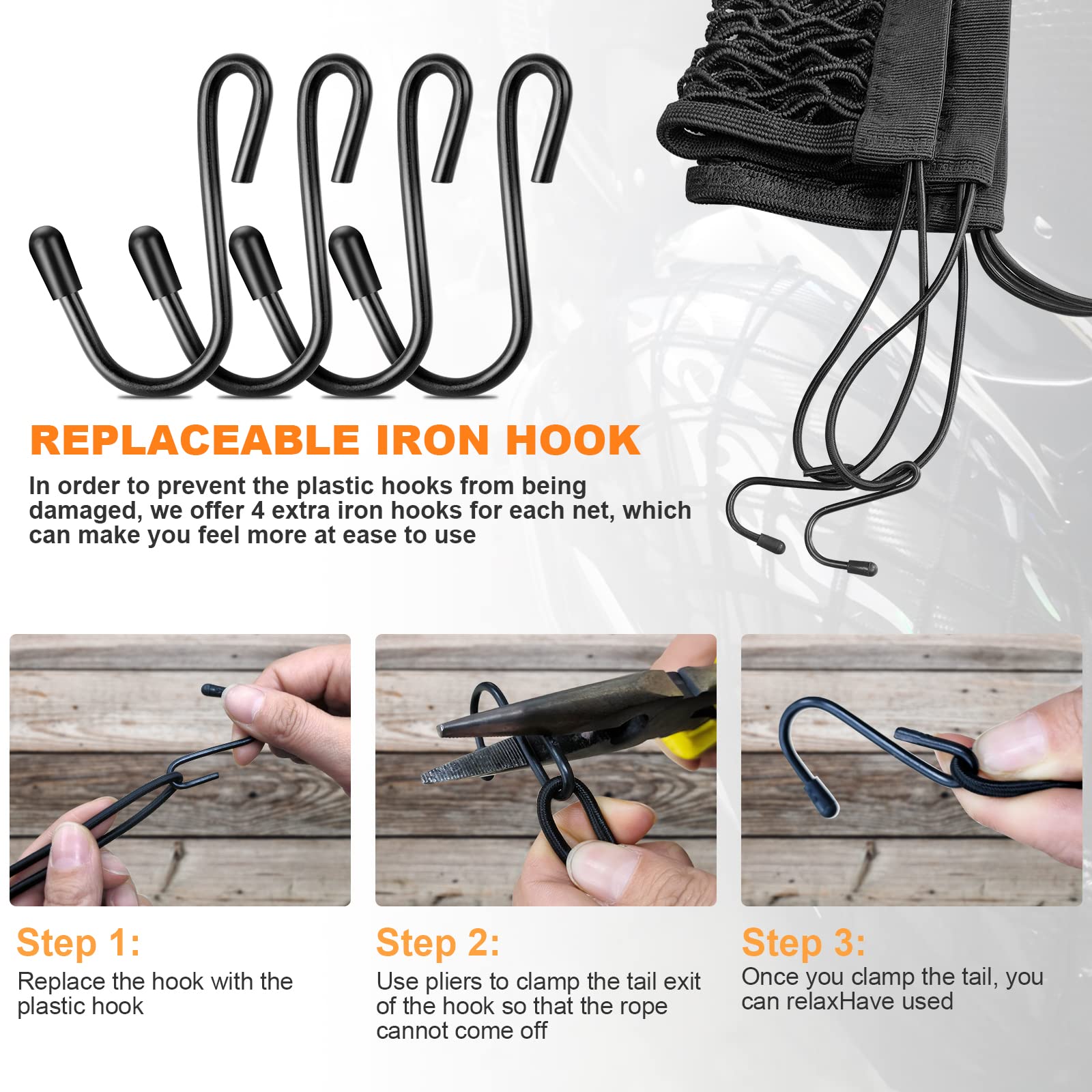 2Pcs Upgrade Cargo Net For Motorcycle Helmet Storage, 10''X11'' High-Elastic Double Layer Bungee Net With 8 Extra Strong Metal H