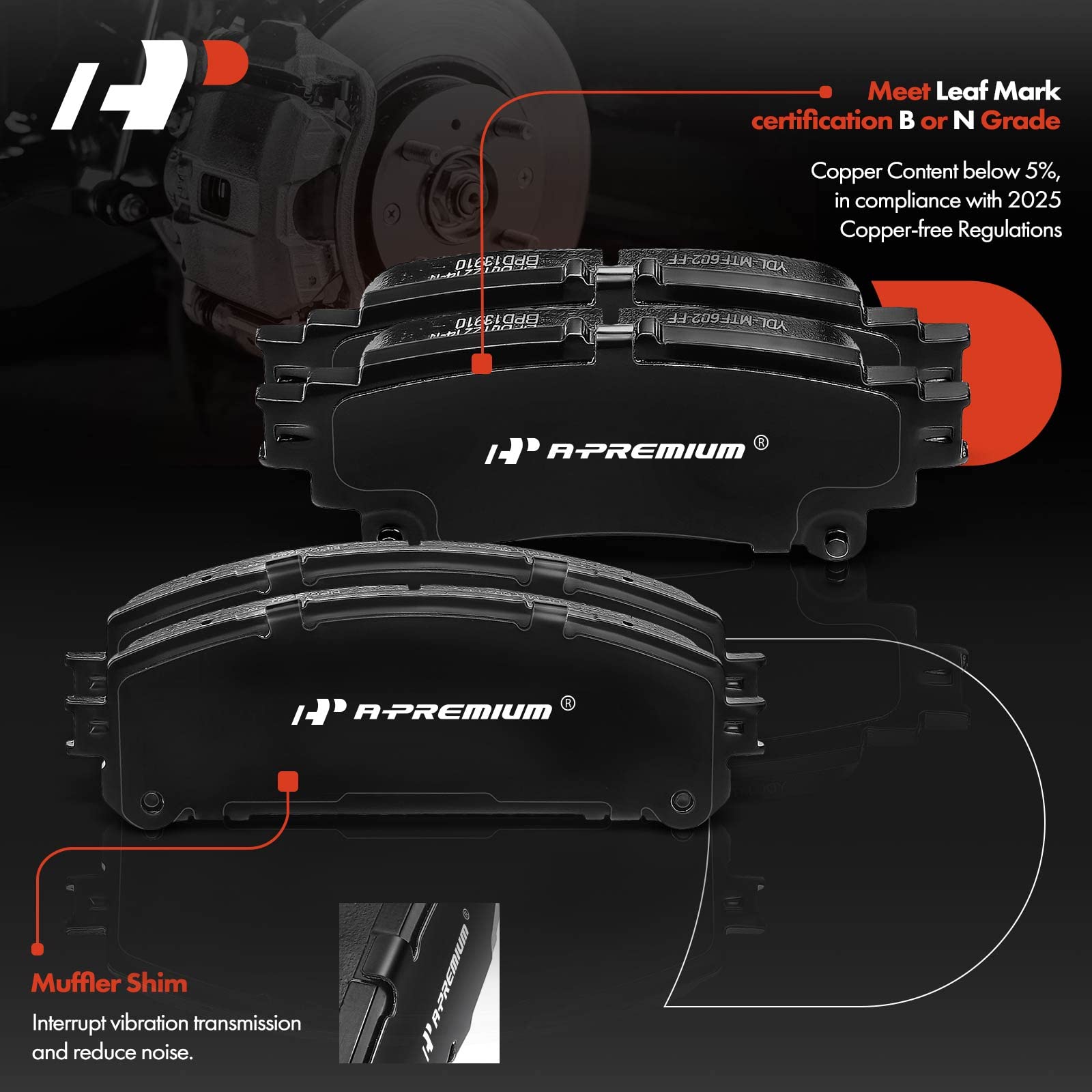 A-Premium Front And Rear Ceramic Disc Brake Pads Set Compatible With Select Lexus And Toyota Models - Rx350, Rx450H 2010-2015, H