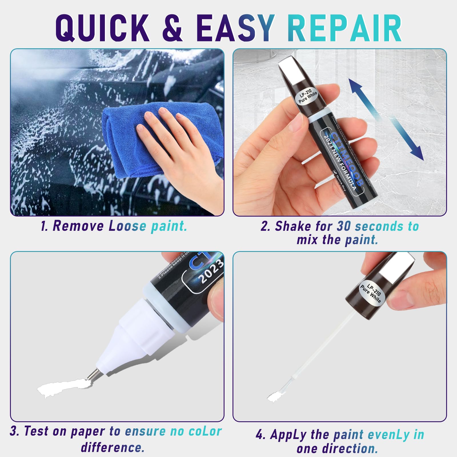 White Touch Up Paint For Cars, Two-In-One Car Paint Scratch Repair Pen, Quick & Easy Solution To Repair Minor Automotive Scratch