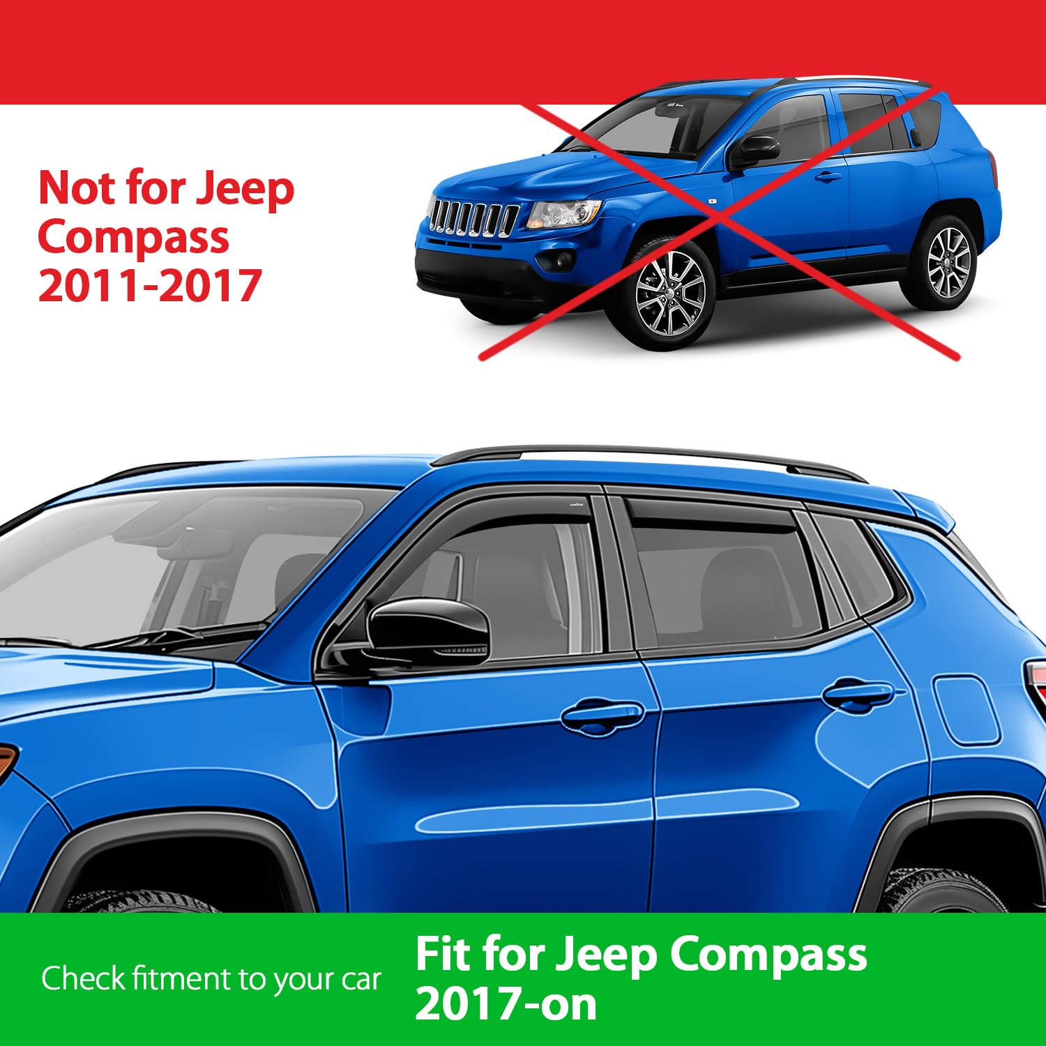 Goodyear Shatterproof In-Channel Window Deflectors For Jeep Compass 2017-2025, Rain Guards, Window Visors For Cars, Vent Deflect