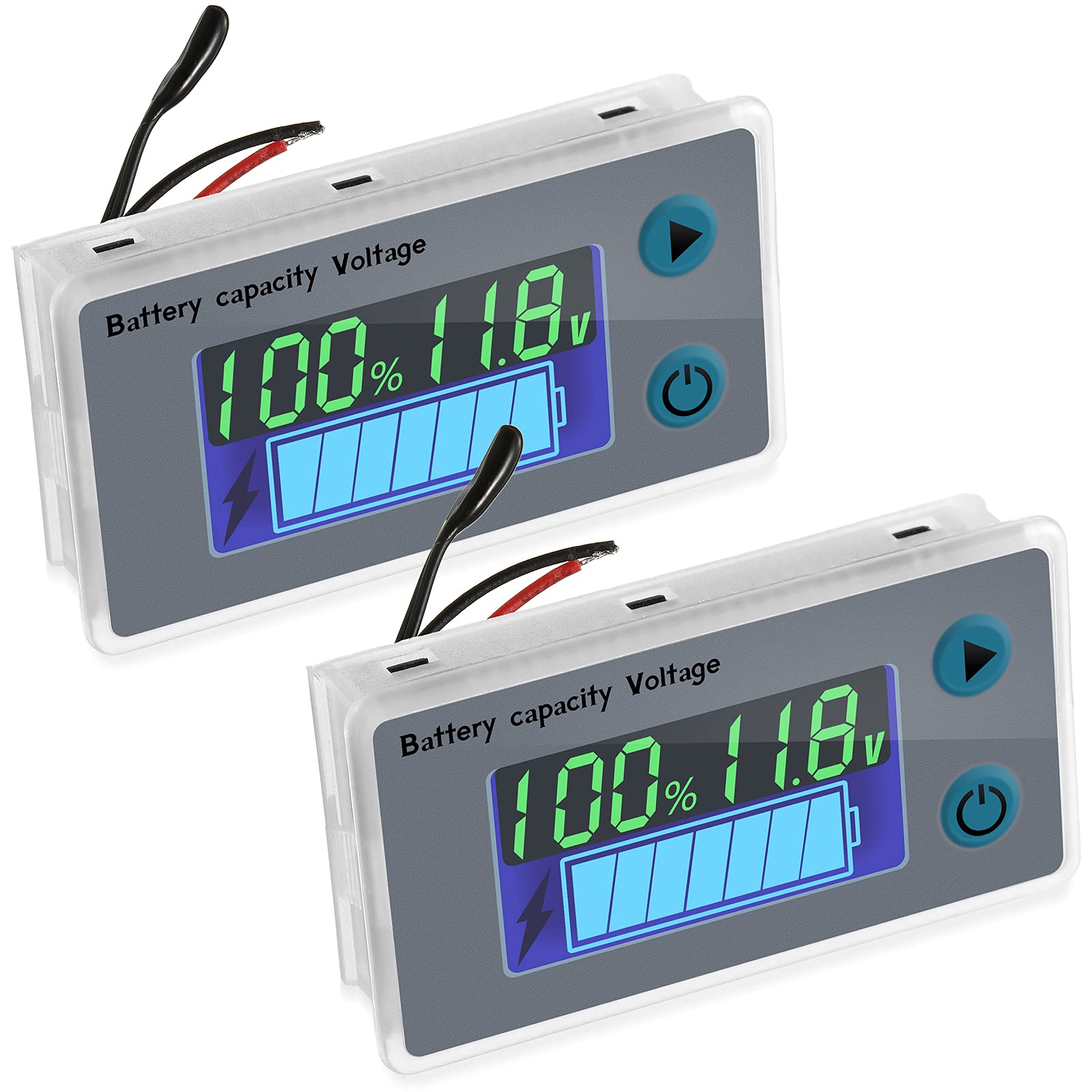 2 Pieces Battery Meter Monitor with Low Voltage Buzzer Alarm 10 - 100V Digital Battery Capacity Tester Battery Capacity Indicato