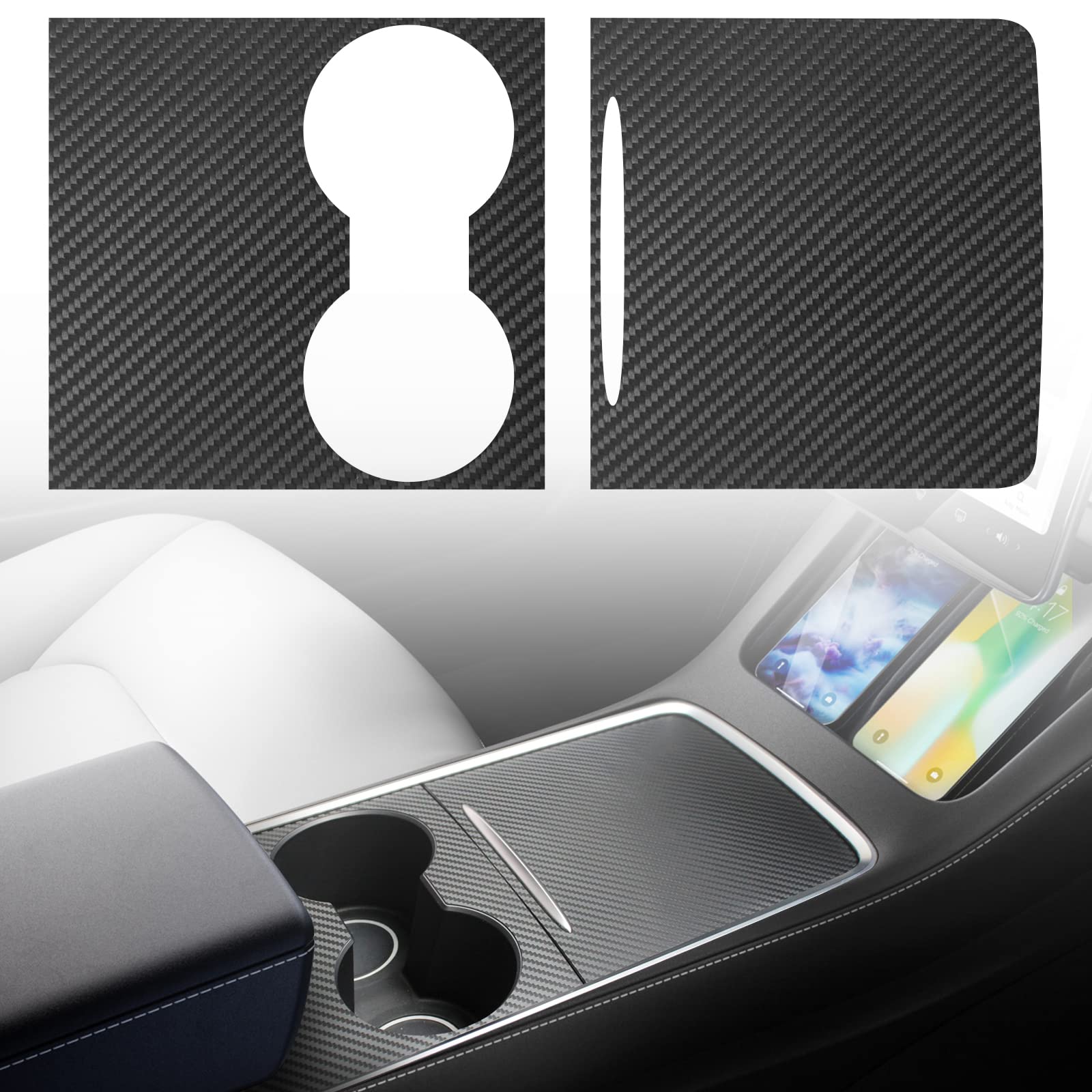Farmogo Center Console Wrap Kit Carbon Fiber Console Cover Interior Decoration Wrap Kit Compatible With Tesla 2021-2025 Model Y & 2021-2023 Model 3 Tesla Accessories (Matte Carbon Fiber)