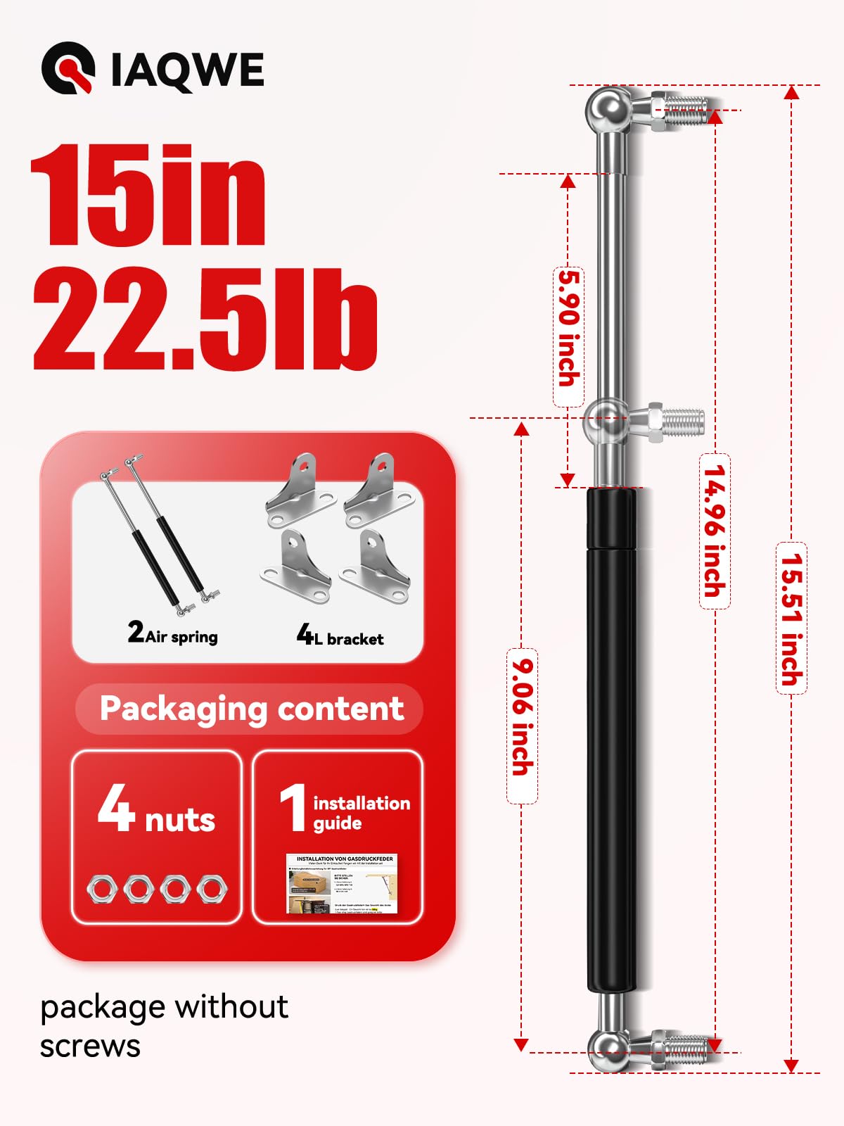 15Inch 22.5Lbs/100N Gas Spring Struts Shocks Lift Supports for RV Cabinet Trap Basement Door Trash Bin Toolbox Toy Box Lid Floor