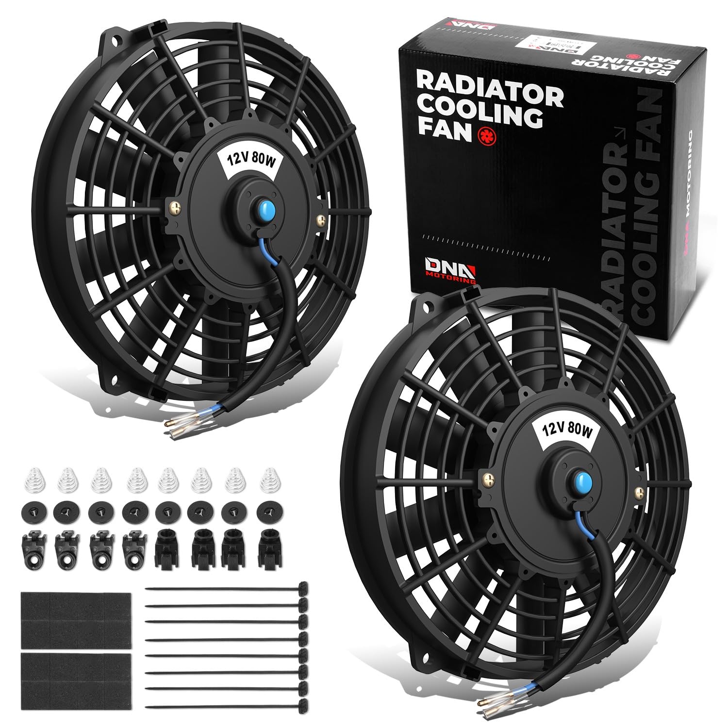Dna Motoring 9 Inch High Performace Electric Cooling Slim Radiator Fan With Mount Kit, Black, 2Pcs, Raf-9+Fmk-X2