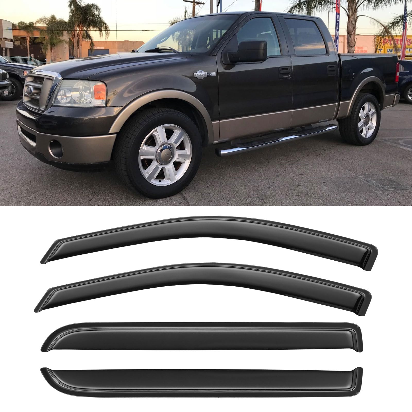 Cxdar Window Visors Rain Guards For 2004 2005 2006 2007 2008 Ford F150 Supercrew, Window Vent Wind Shades Deflectors For 06 07 0