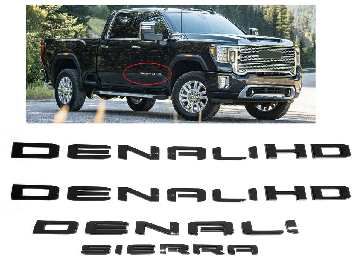 4Pack Set 2019-2025 Emblems Denali Denalihd Plus One Sierra Letters Badges 3D Nameplate Stickers Compatible With Sierra 1500 2500Hd 3500Hd Denali Hd 23400374 (All Black)